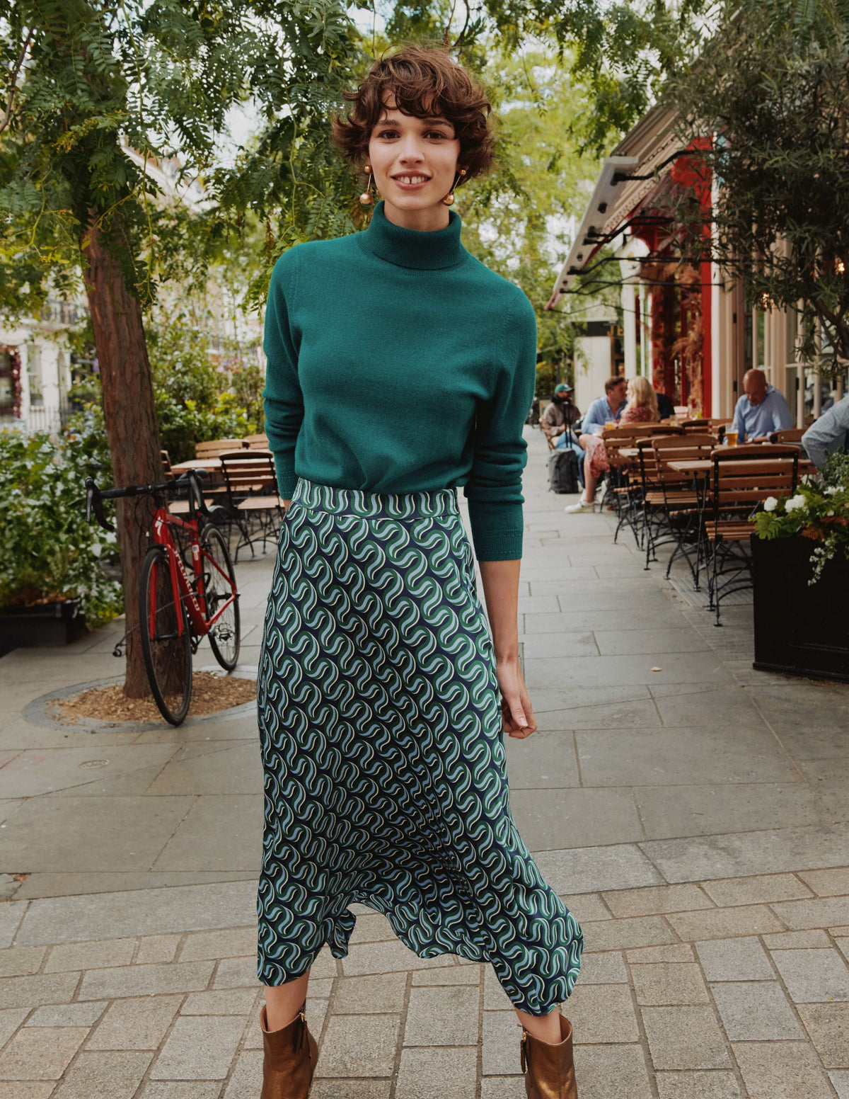 Cecelia Midi Skirt-Amazon Green, Ribbon Wave-5