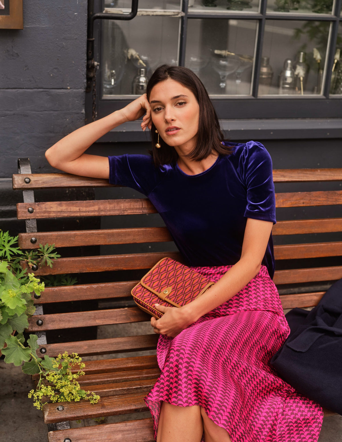 Cecelia Midi Skirt-Vibrant Pink, Geo Fall-5