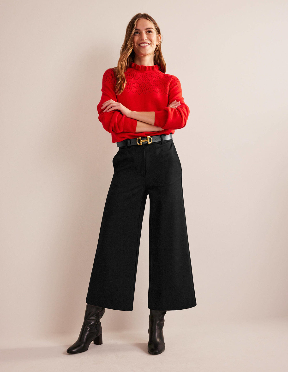 Wide-Leg Ponte Culottes-Black-1
