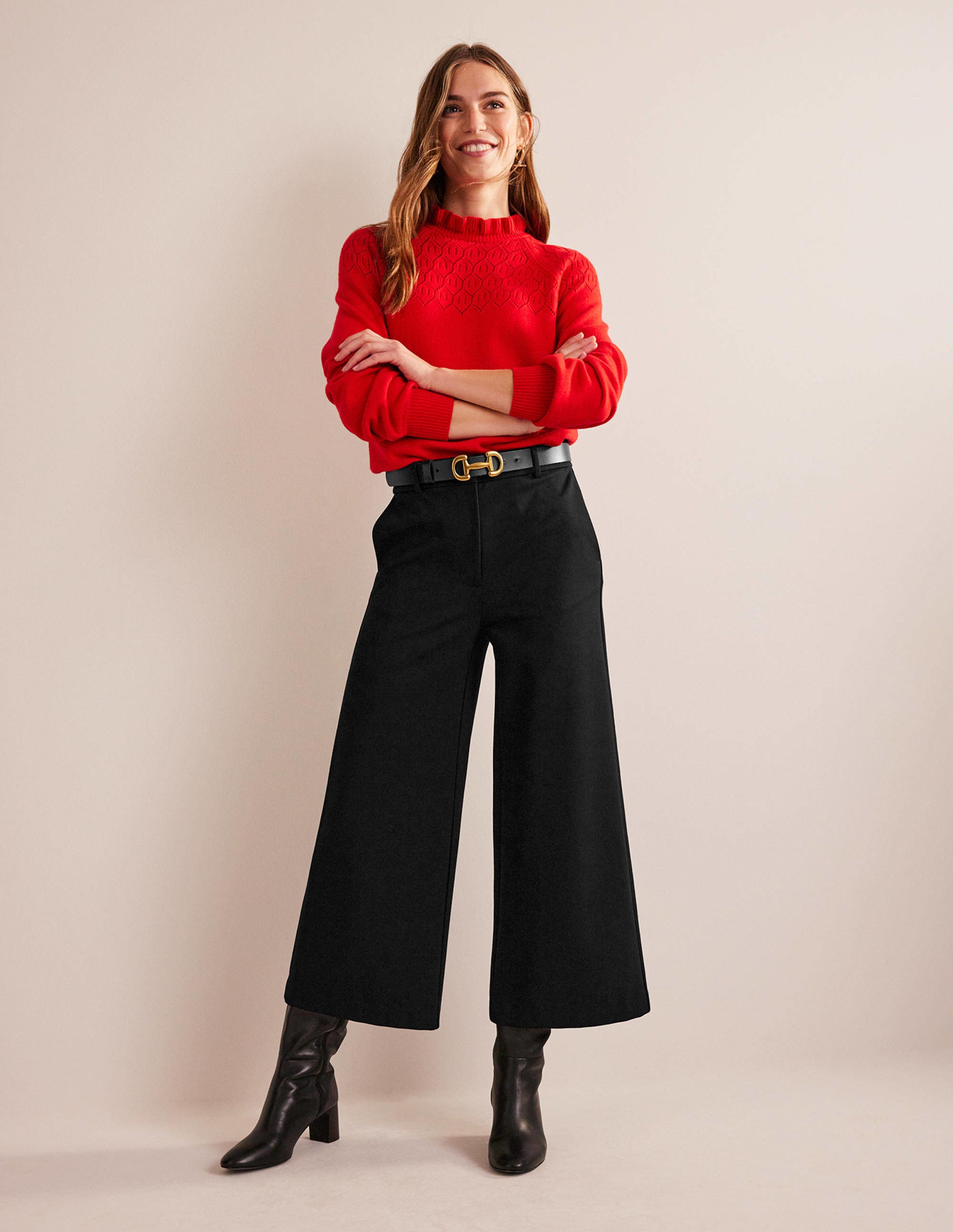 Wide-Leg Ponte Culottes-Black - Image 1