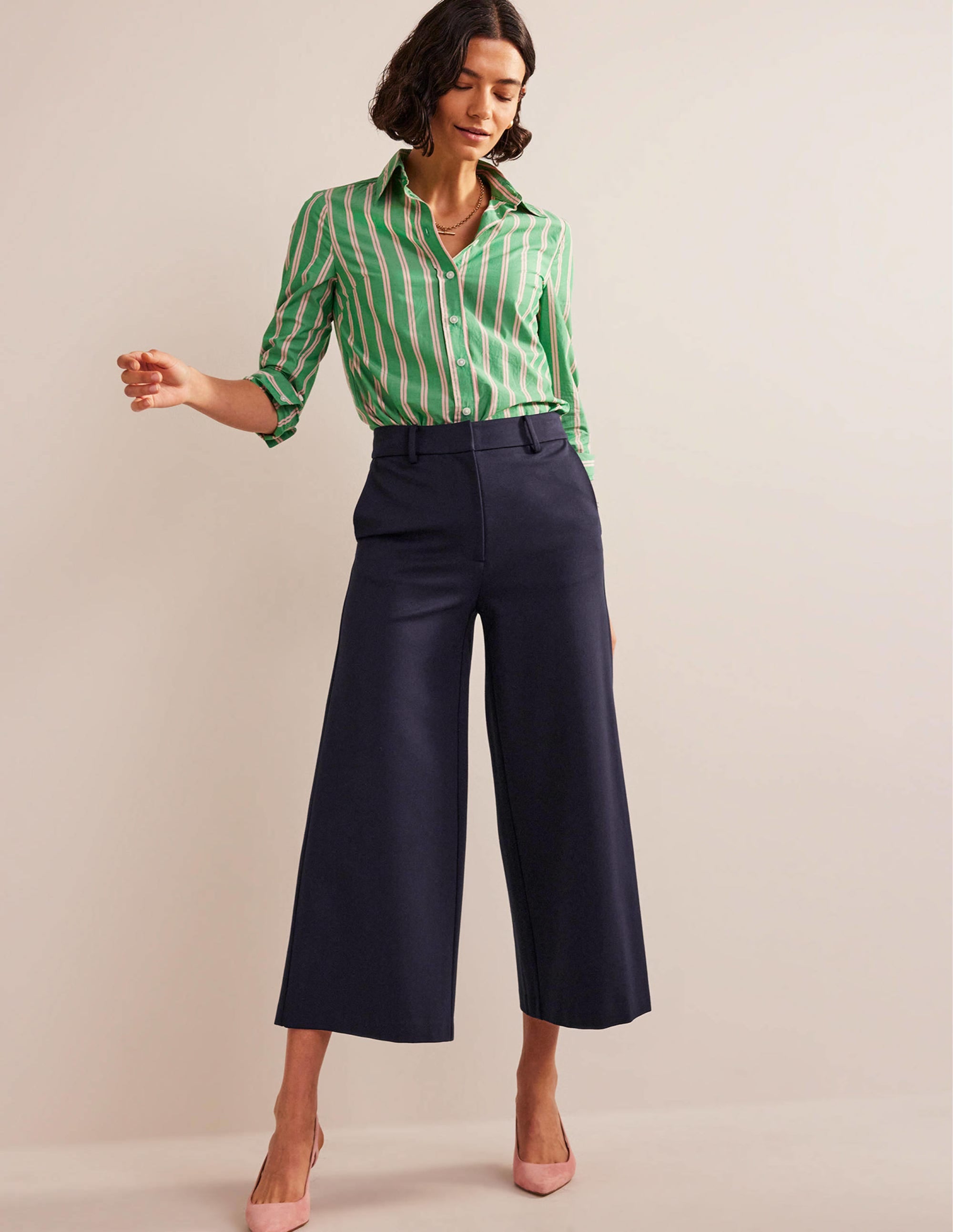 Wide-Leg Ponte Culottes-Navy - Image 1