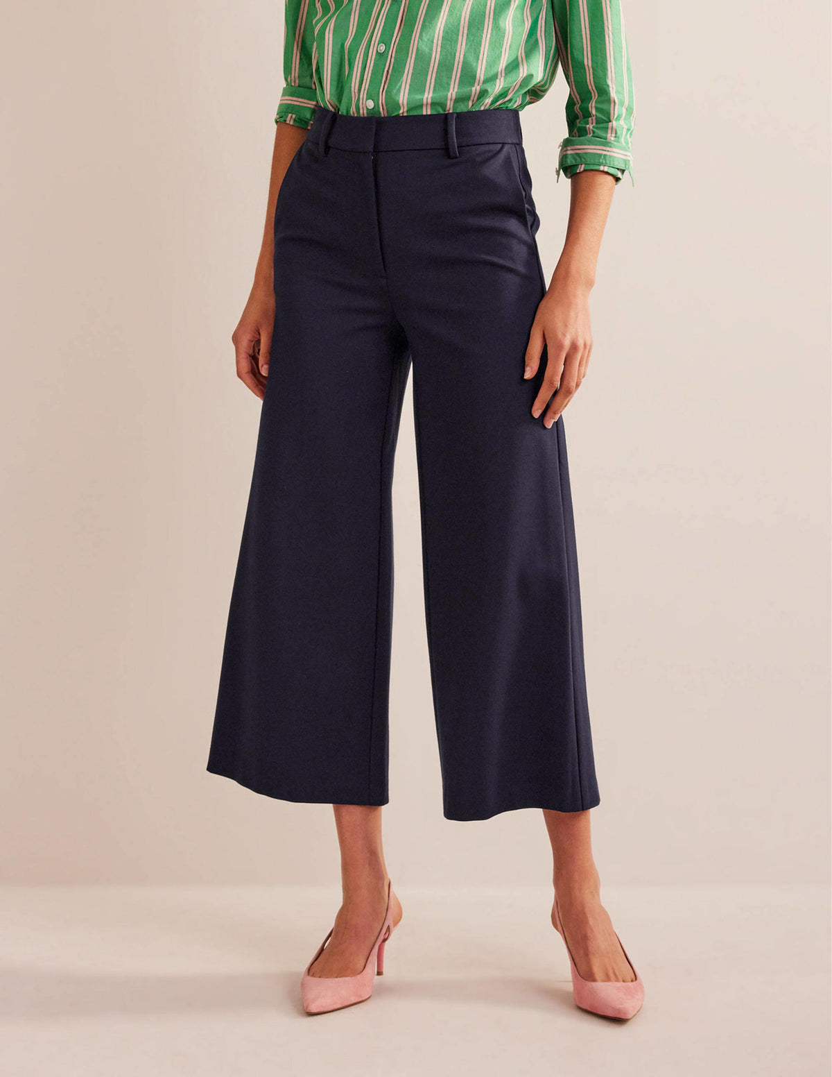 Wide-Leg Ponte Culottes-Navy - Image 4