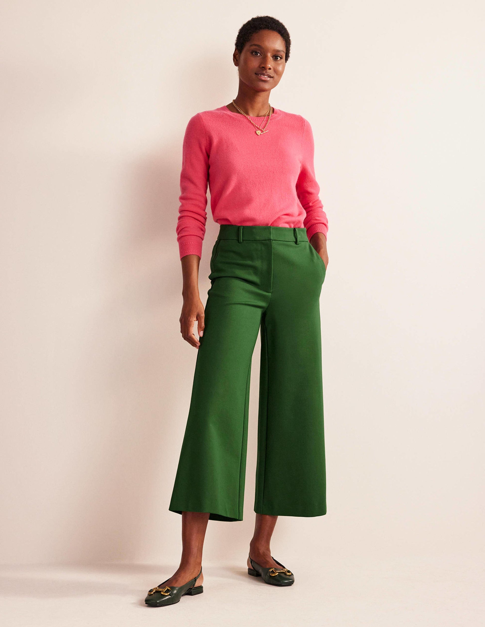 Wide-Leg Ponte Culottes-Winter Green-1