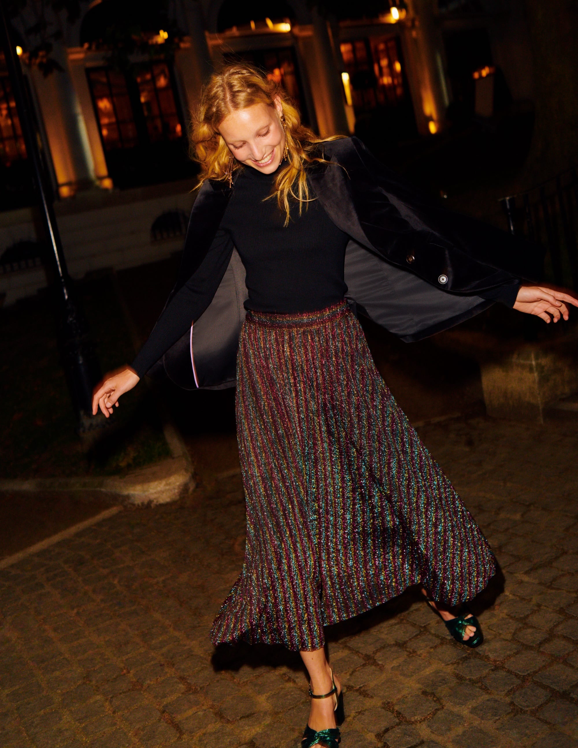 Jersey Metallic Pleated Skirt-Multi Stripe - Image 5