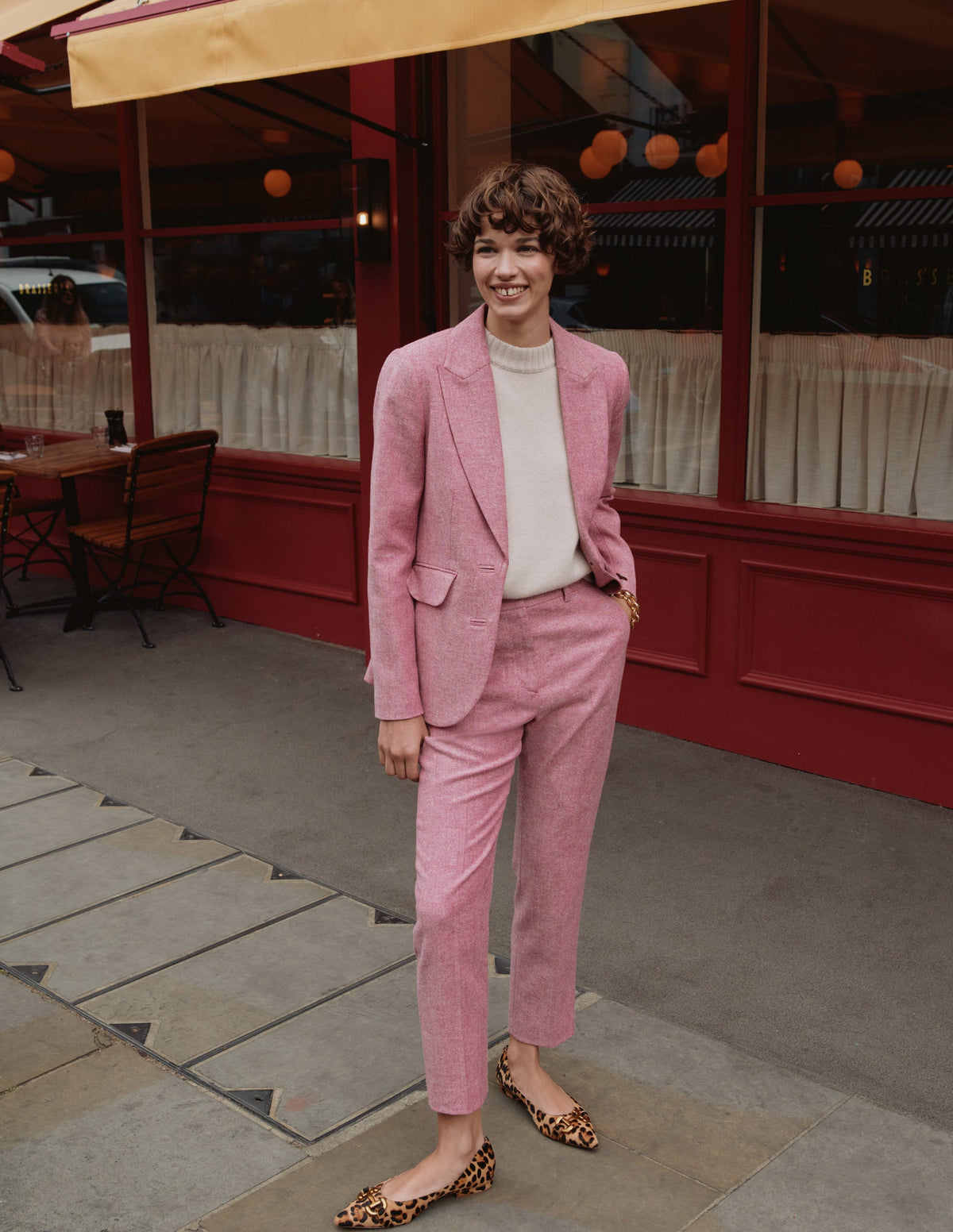 Kew Wool Pants-Pink Herringbone - Image 5
