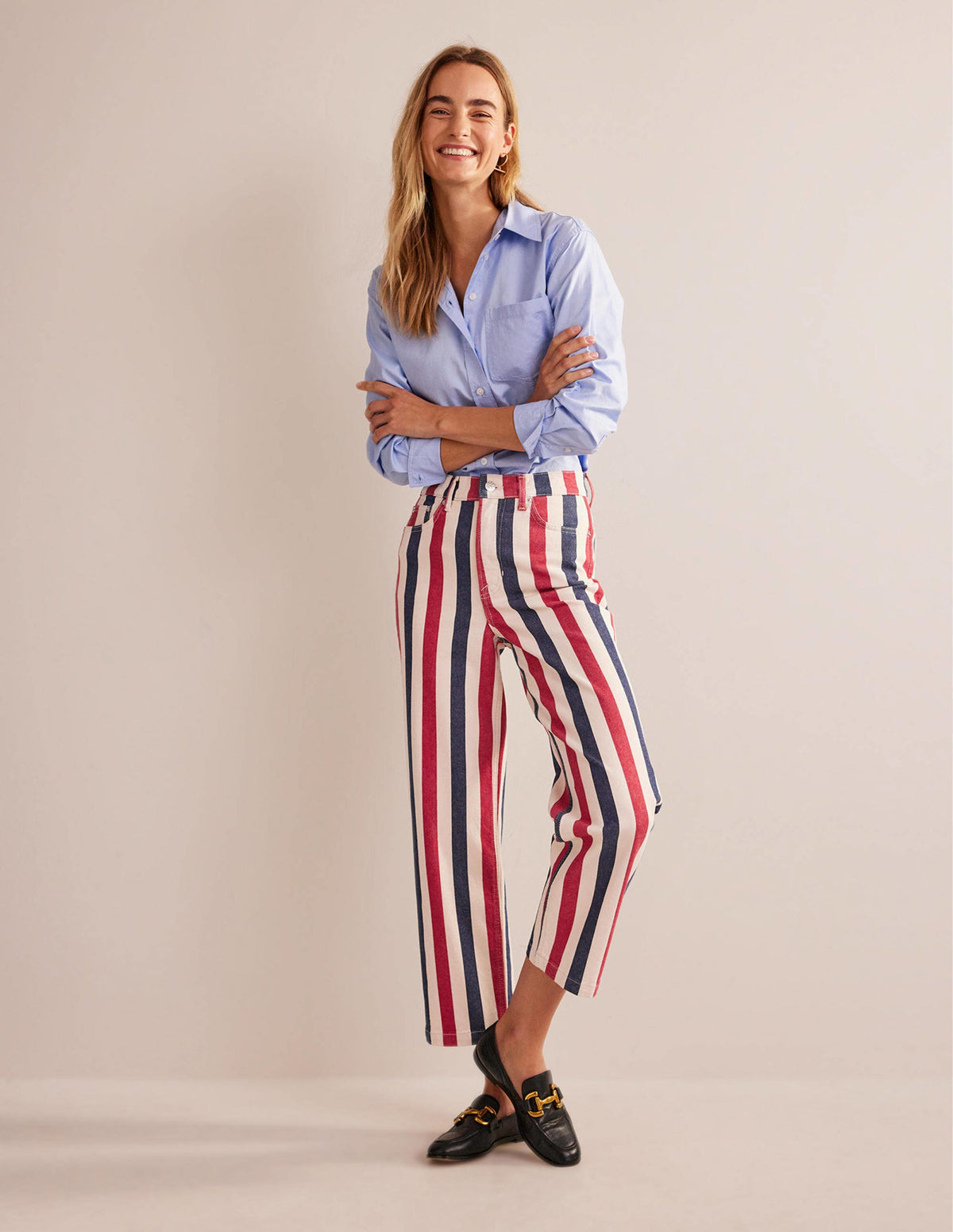 Striped Straight Jeans-Red/Blue Stripe-1