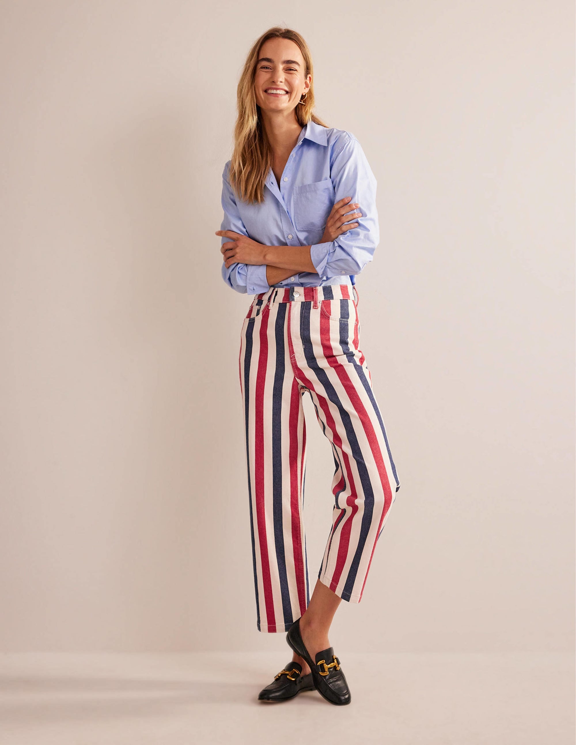 Striped Straight Jeans-Red/Blue Stripe - Image 1