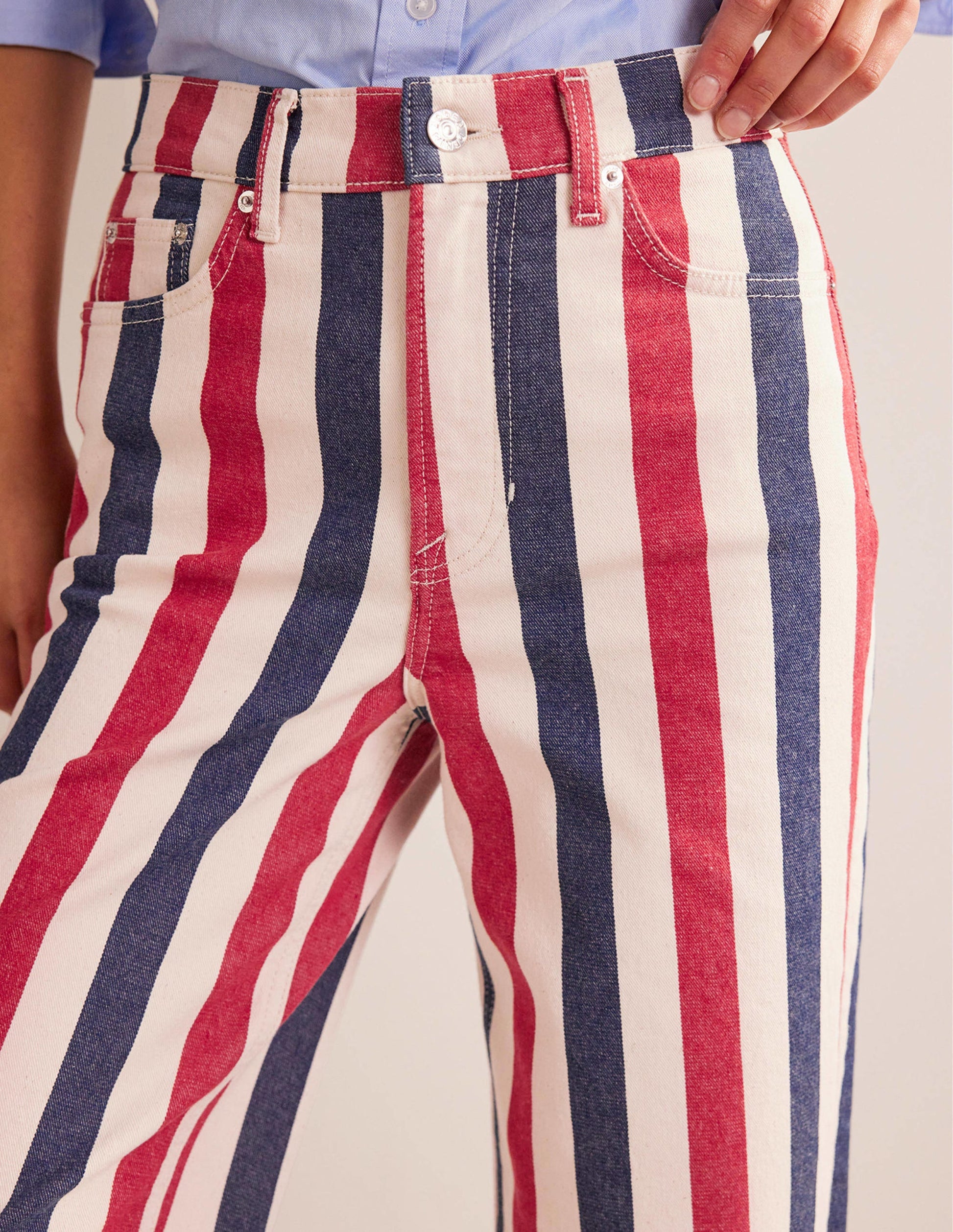 Striped Straight Jeans-Red/Blue Stripe-5