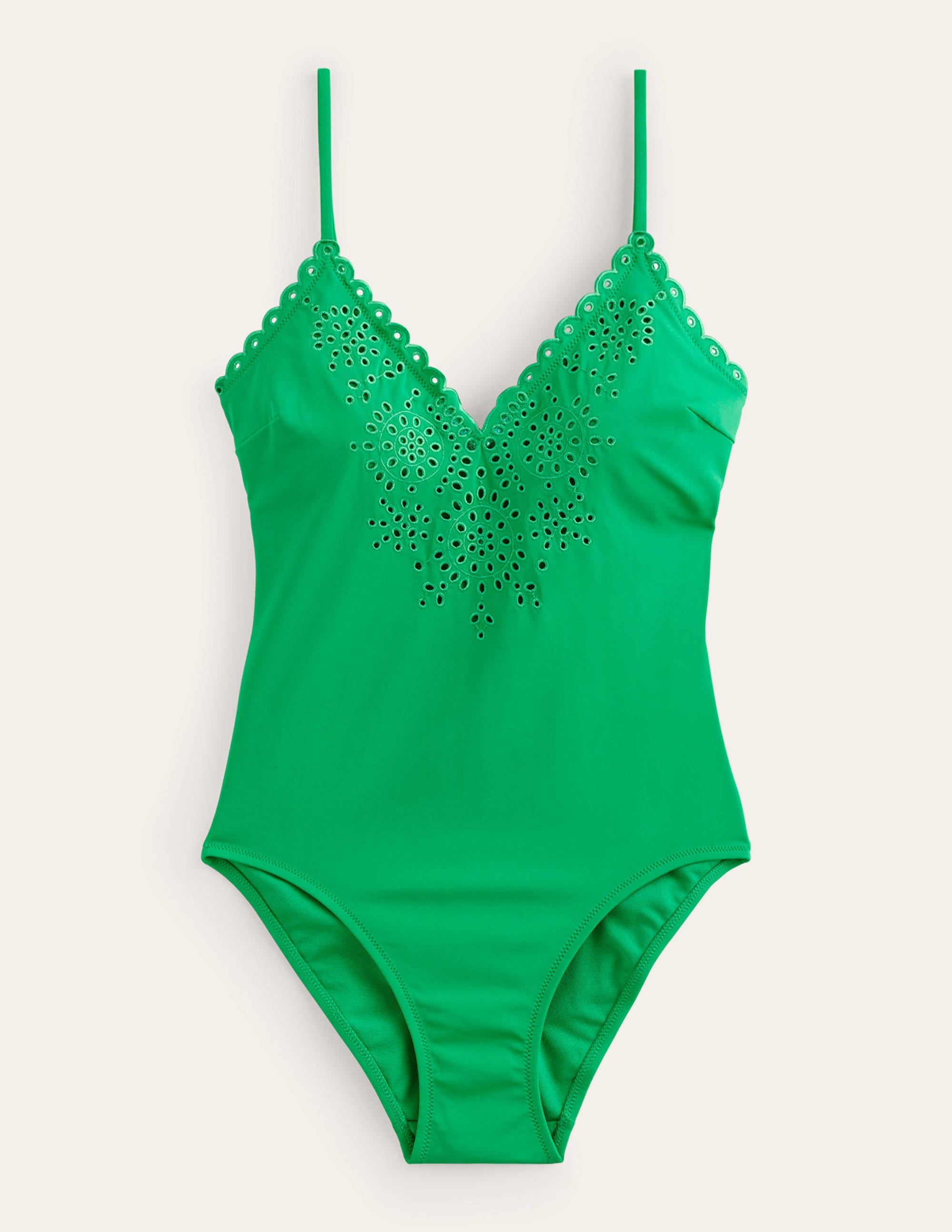 Broderie V-neck Swimsuit-Green Pepper - Image 5