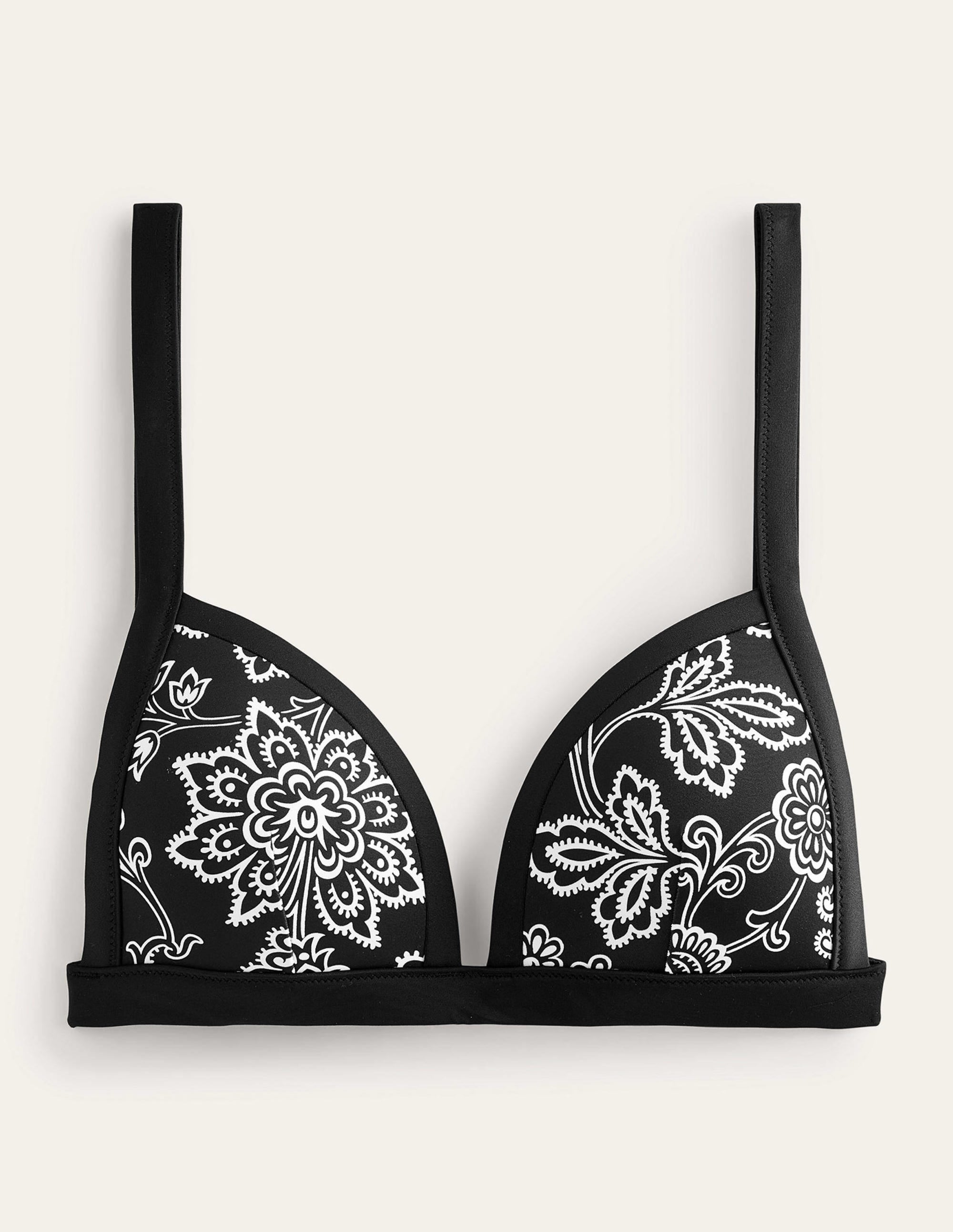 Triangle Panelled Bikini Top-Black, White Floral - Image 5