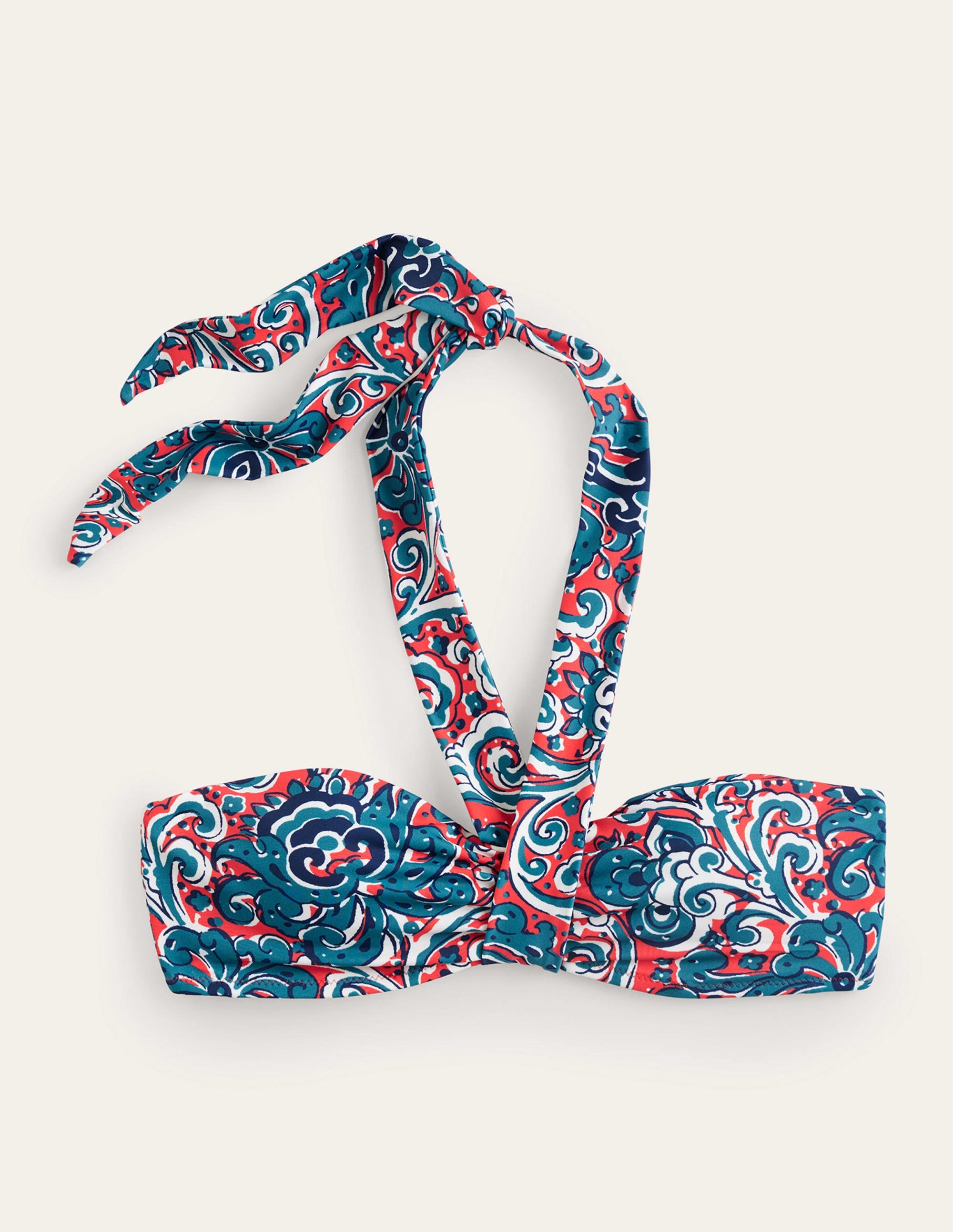 Scarf Bandeau Bikini Top-Dahlia Red, Botanic Terrace - Image 5