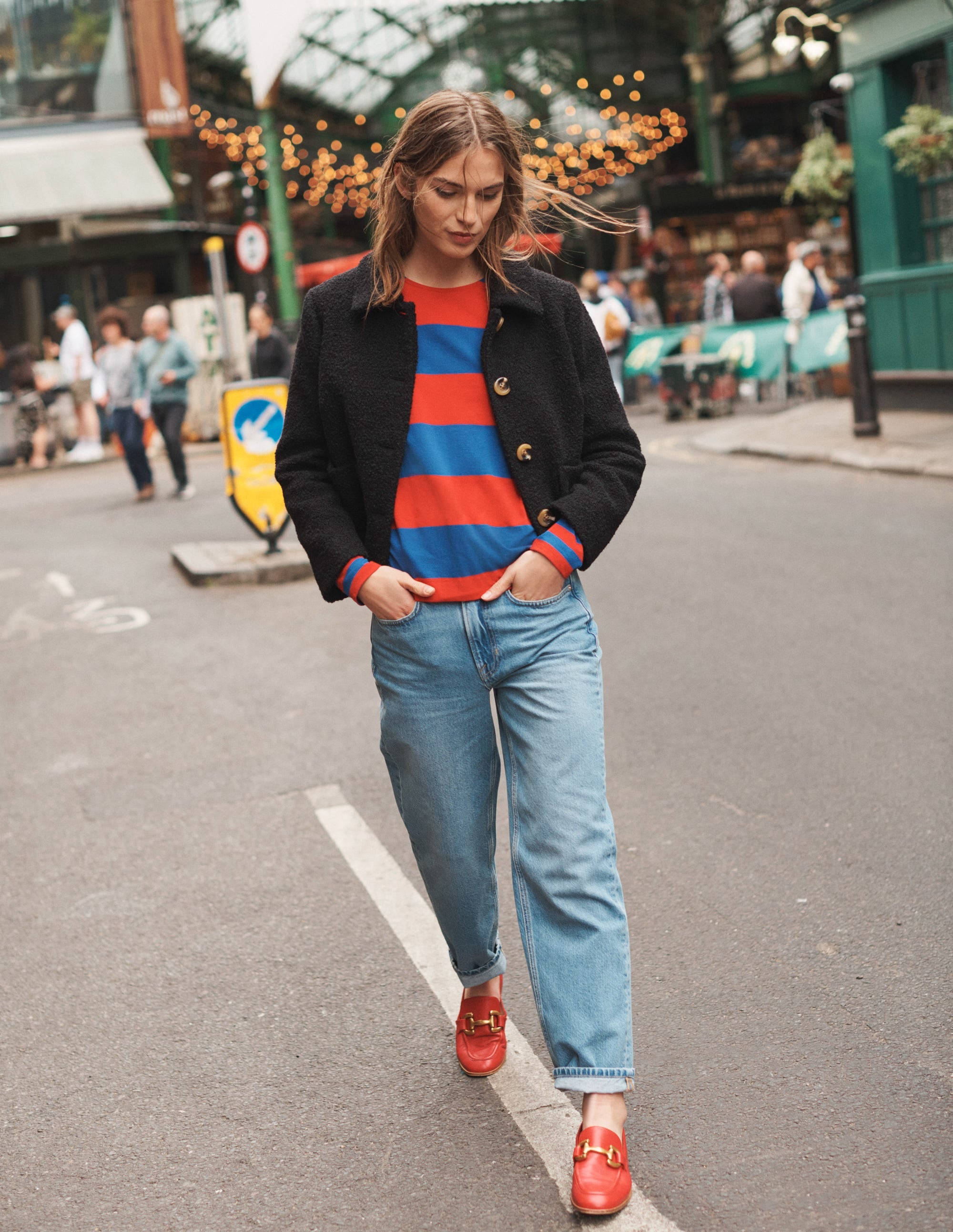 Bea Long Sleeve Breton-Dark Colbalt and Hot Pepper - Image 7