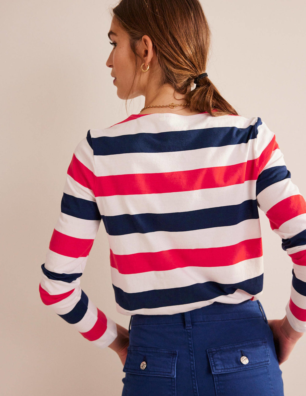 Bea Long Sleeve Breton-Cherry Red and Navy - Image 3