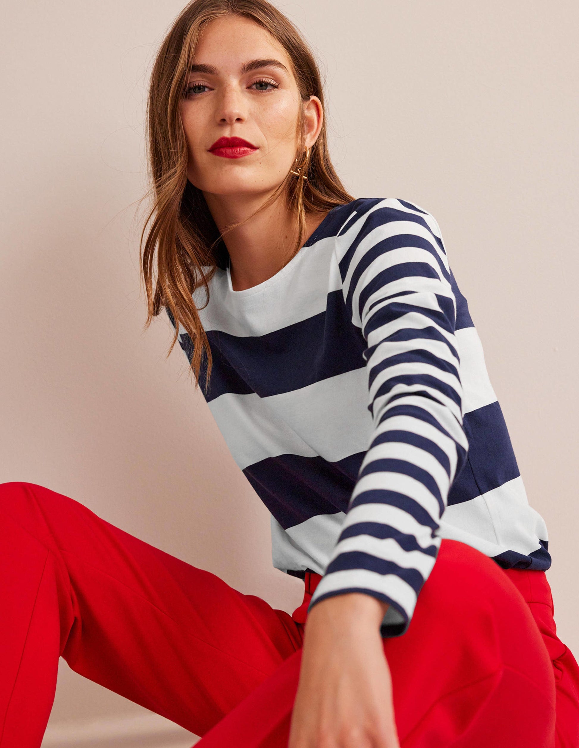 Bea Long Sleeve Breton-French Navy and Ivory-1