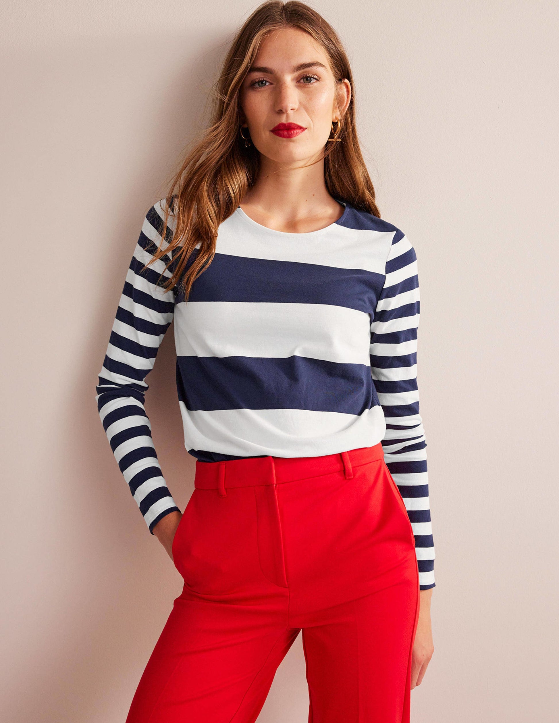 Bea Long Sleeve Breton-French Navy and Ivory-2