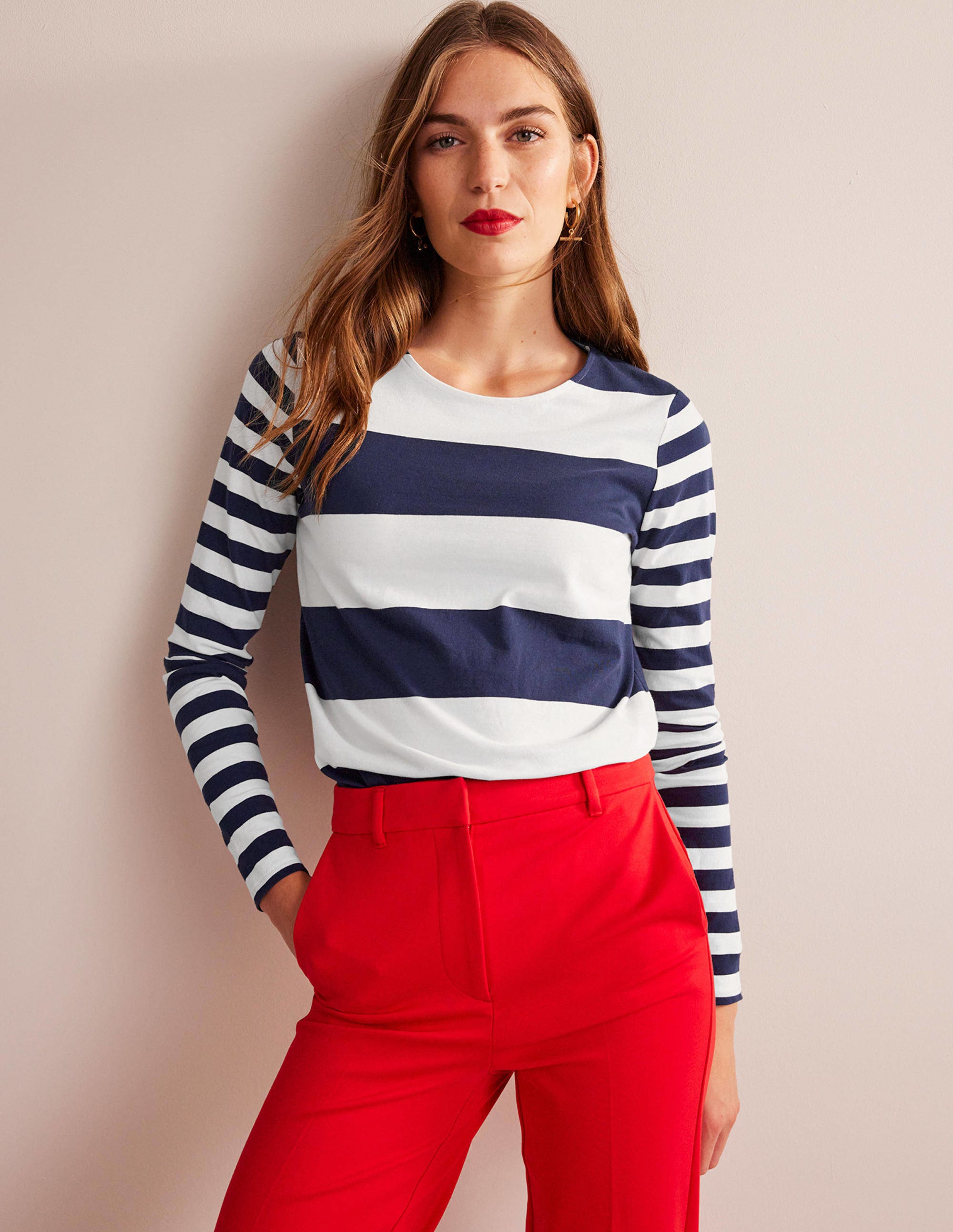 Bea Long Sleeve Breton-French Navy and Ivory - Image 2