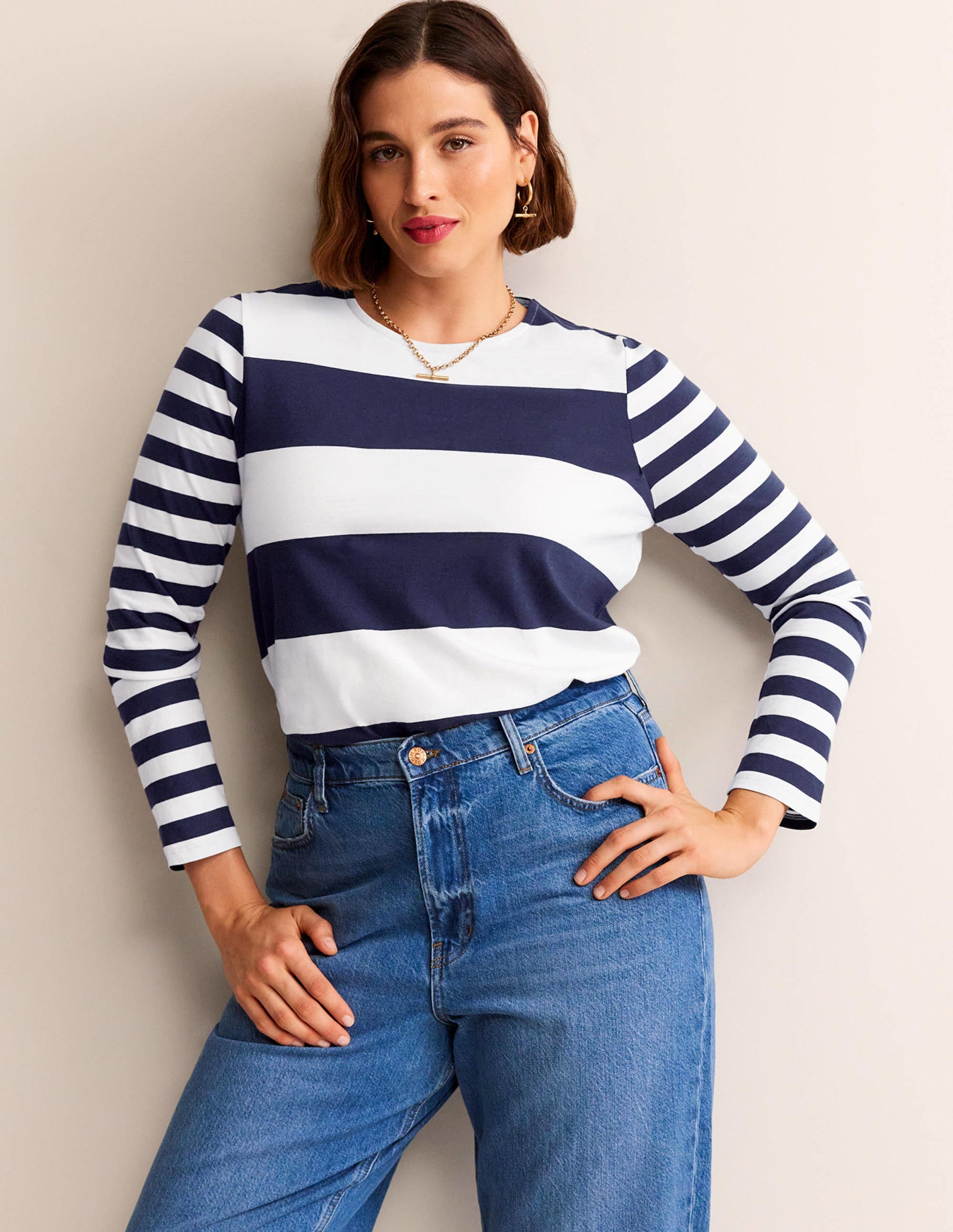 Bea Long Sleeve Breton-French Navy and Ivory - Image 6