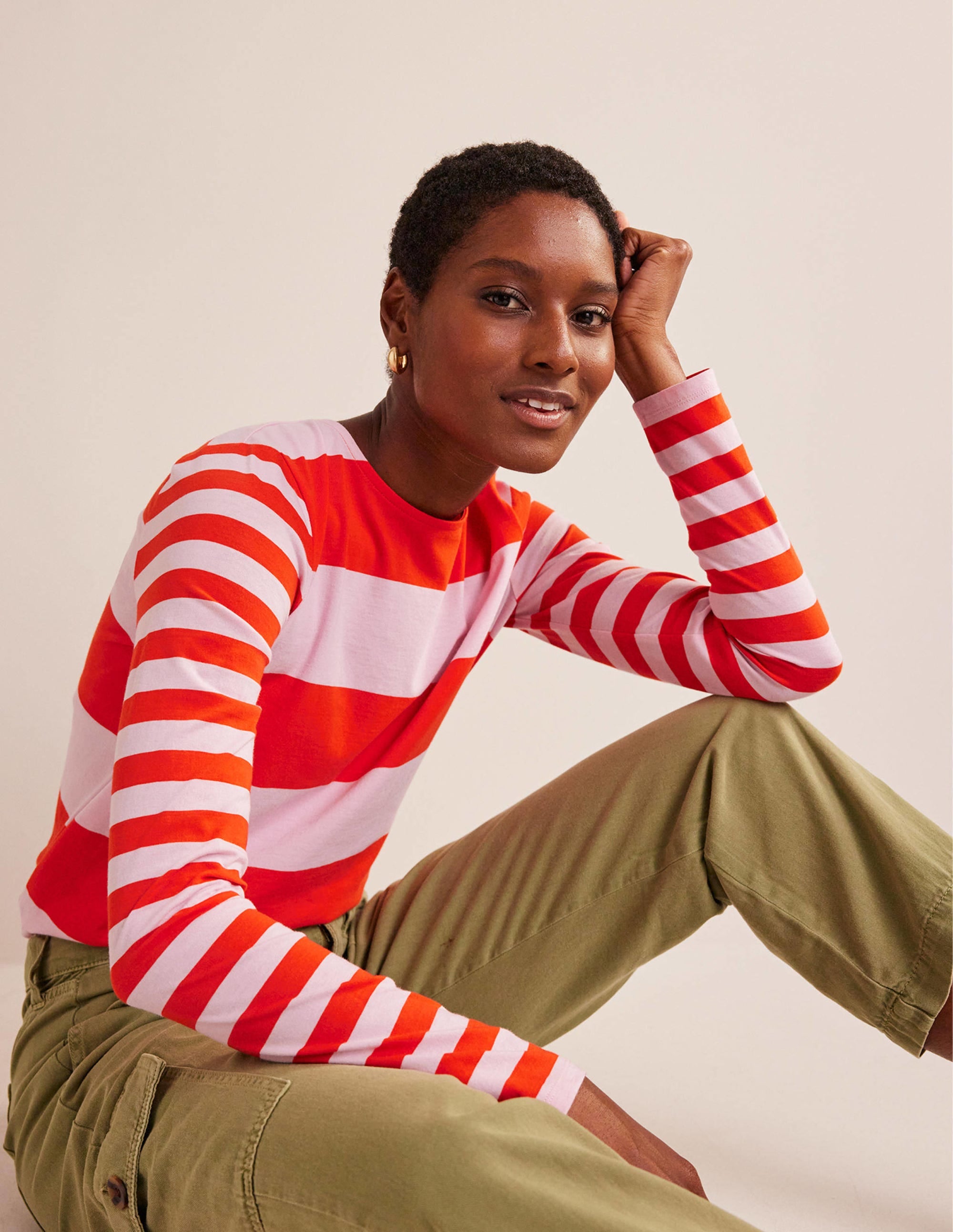 Bea Long Sleeve Breton-Orchid Pink and Fiesta - Image 1