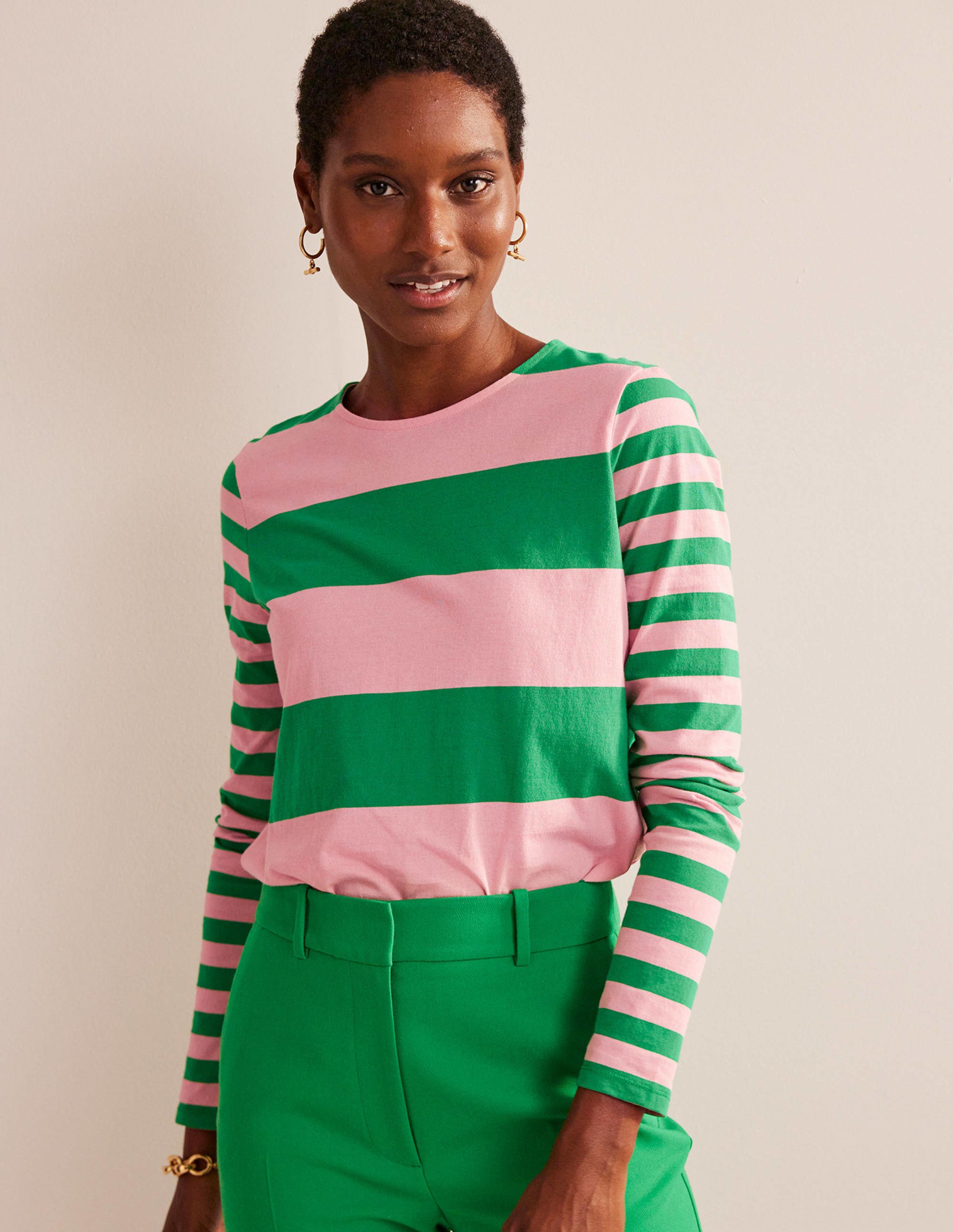 Bea Long Sleeve Breton-Pink, Green Hotch - Image 1