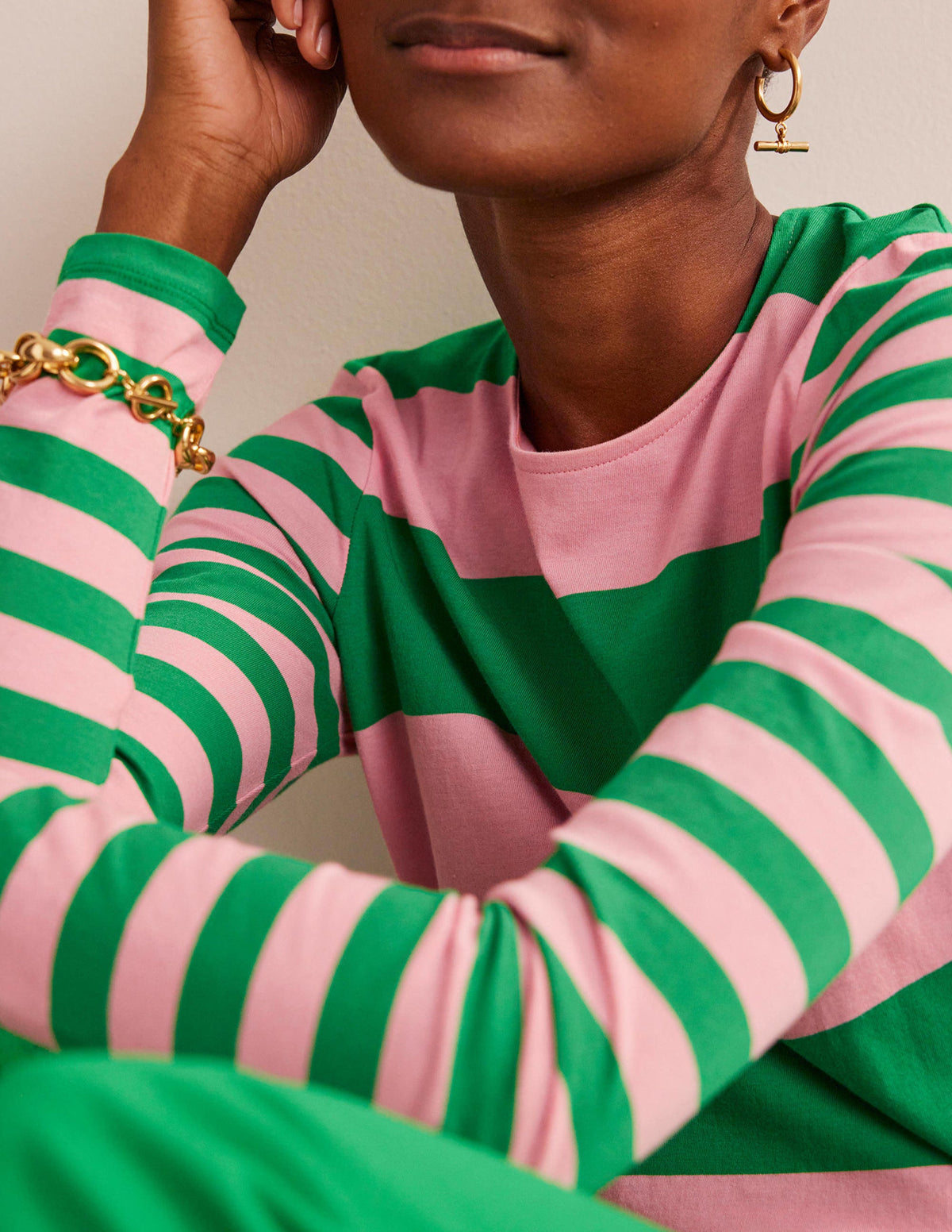 Bea Long Sleeve Breton-Pink, Green Hotch - Image 2