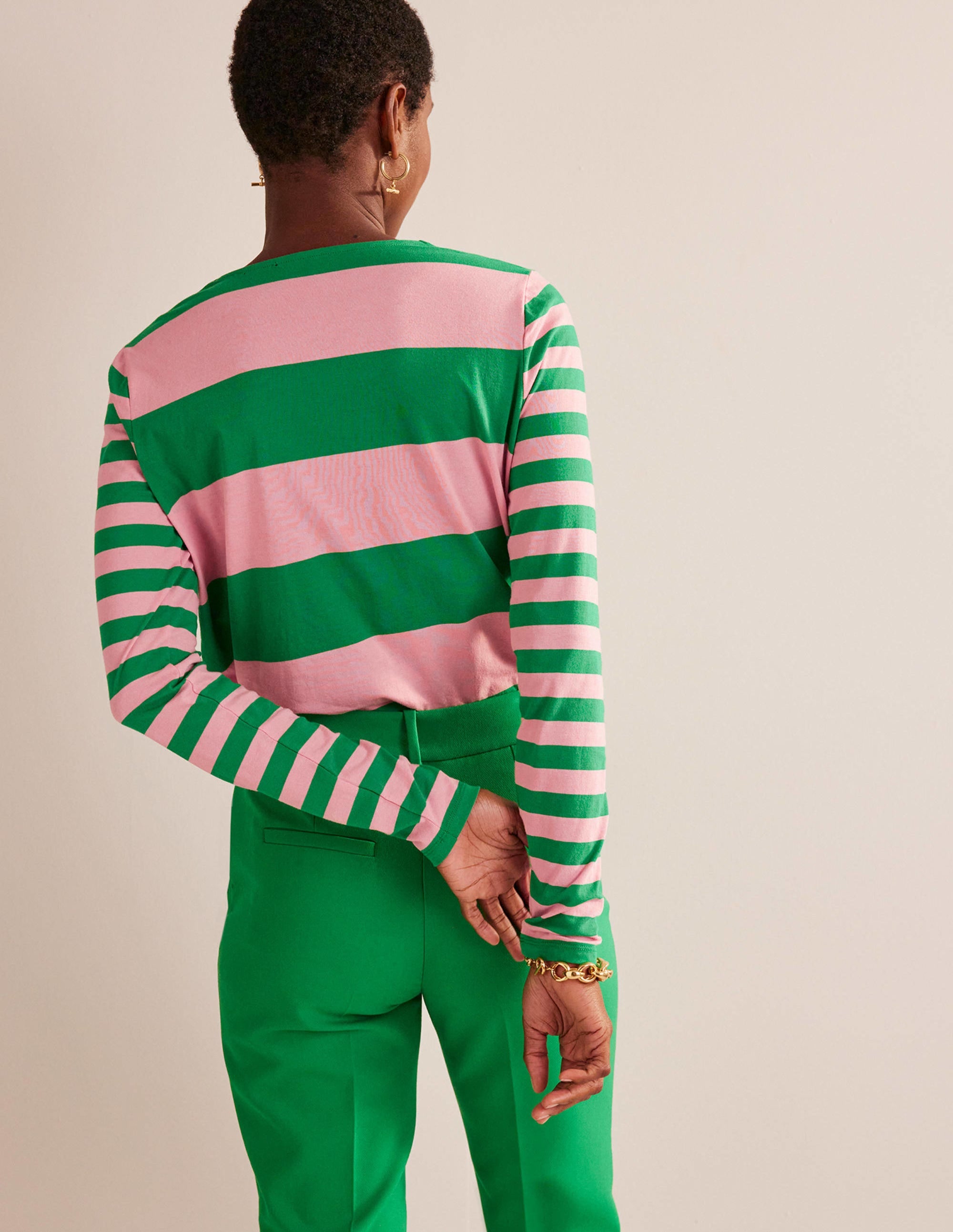 Bea Long Sleeve Breton-Pink, Green Hotch - Image 3