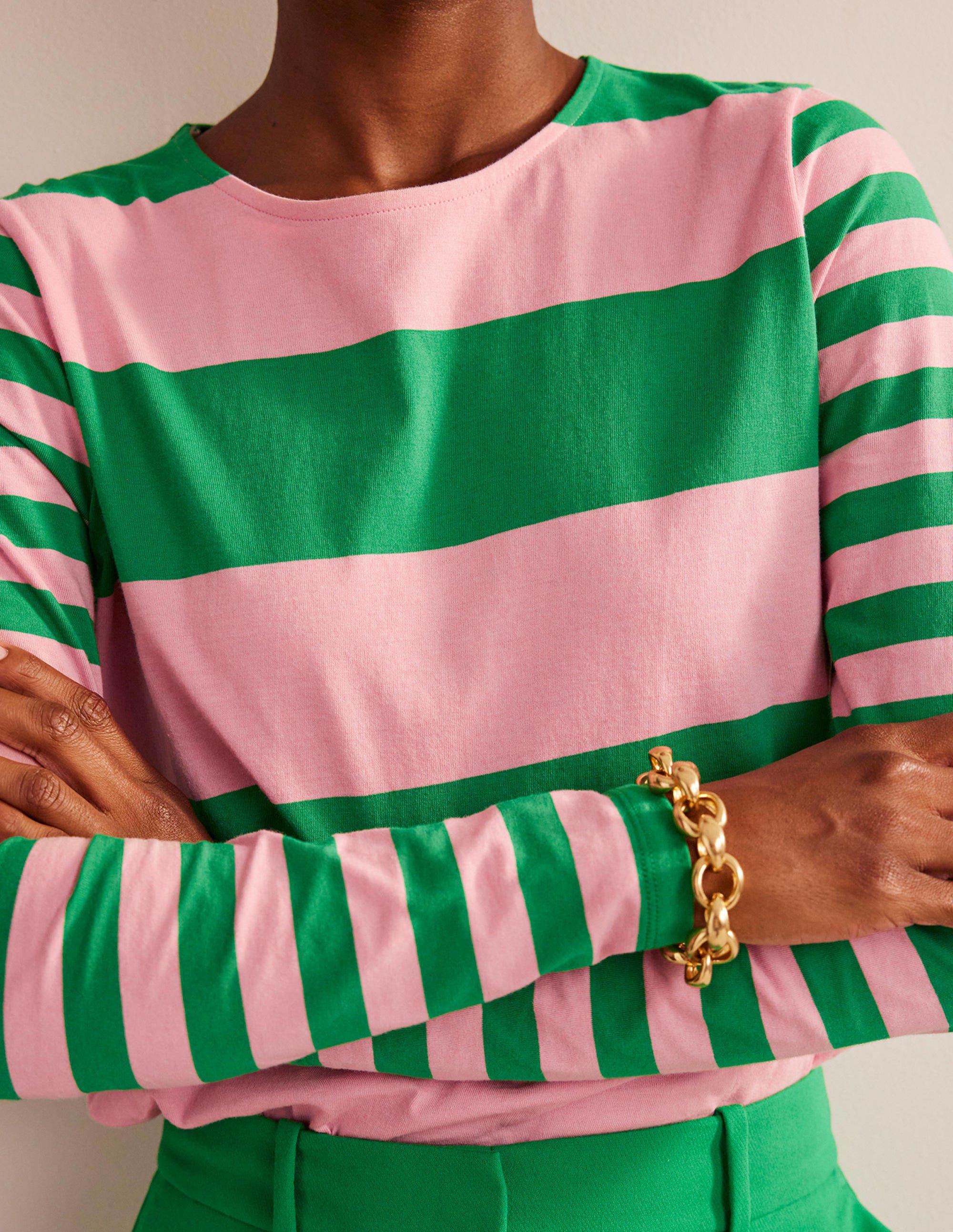 Bea Long Sleeve Breton-Pink, Green Hotch - Image 4