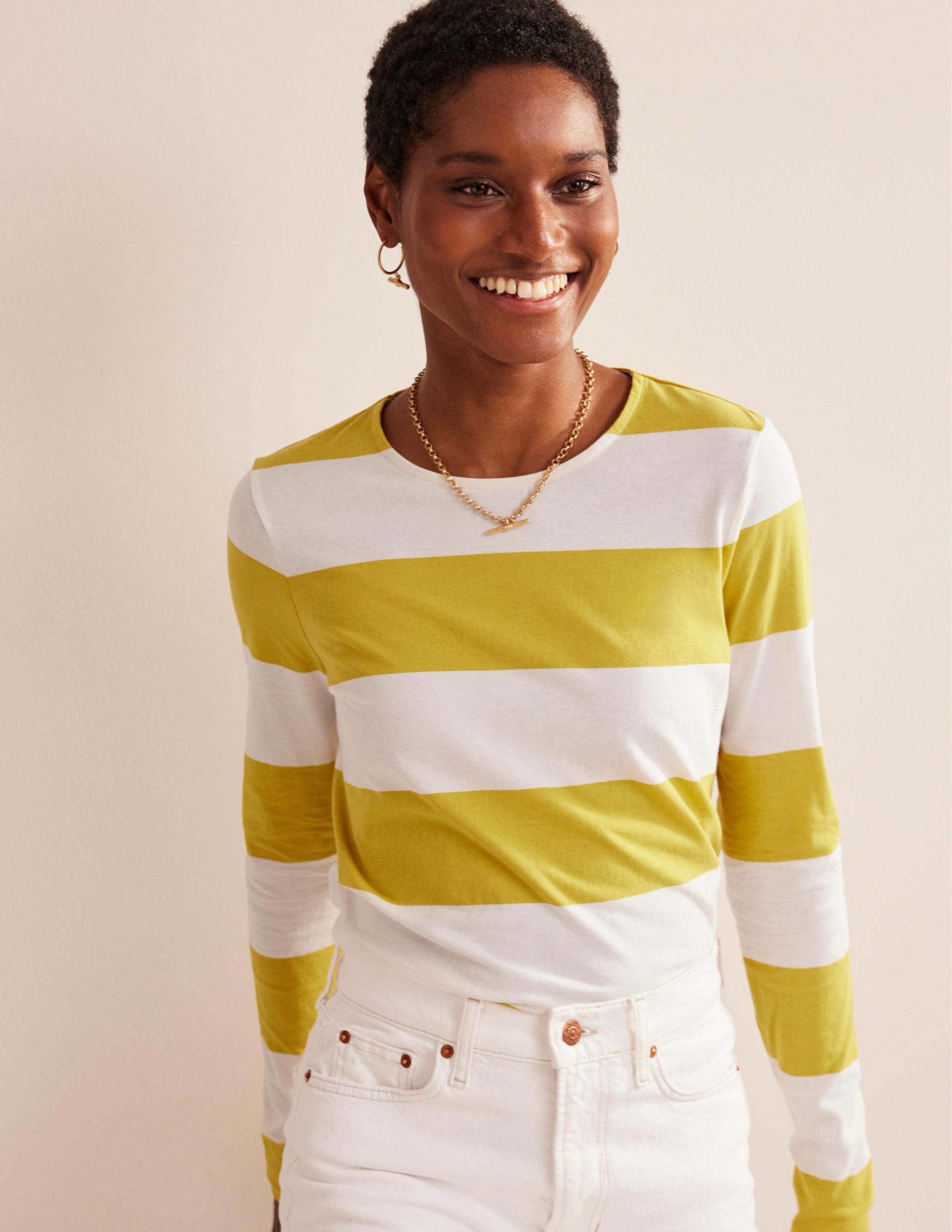 Bea Long Sleeve Breton-Ivory, Yellow - Image 1