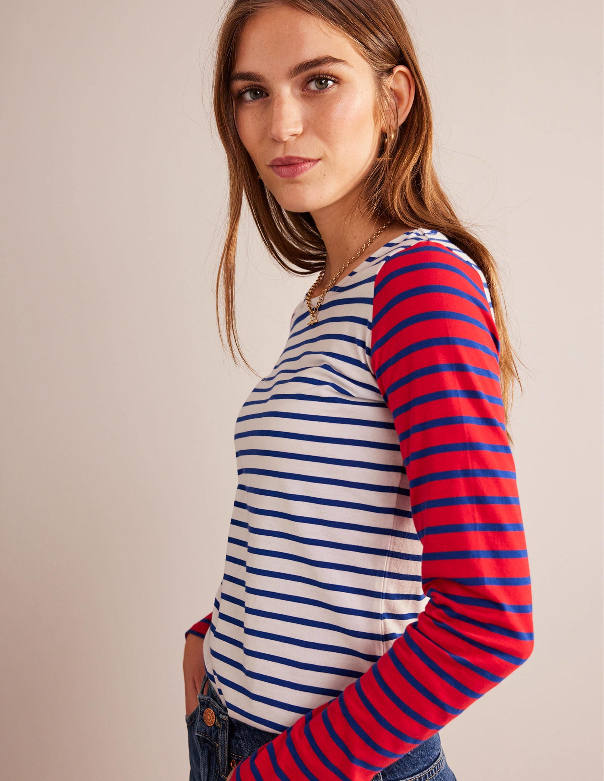 Ella Long Sleeve Breton-Ivory, Colbalt, Hot Pepper - Image 1