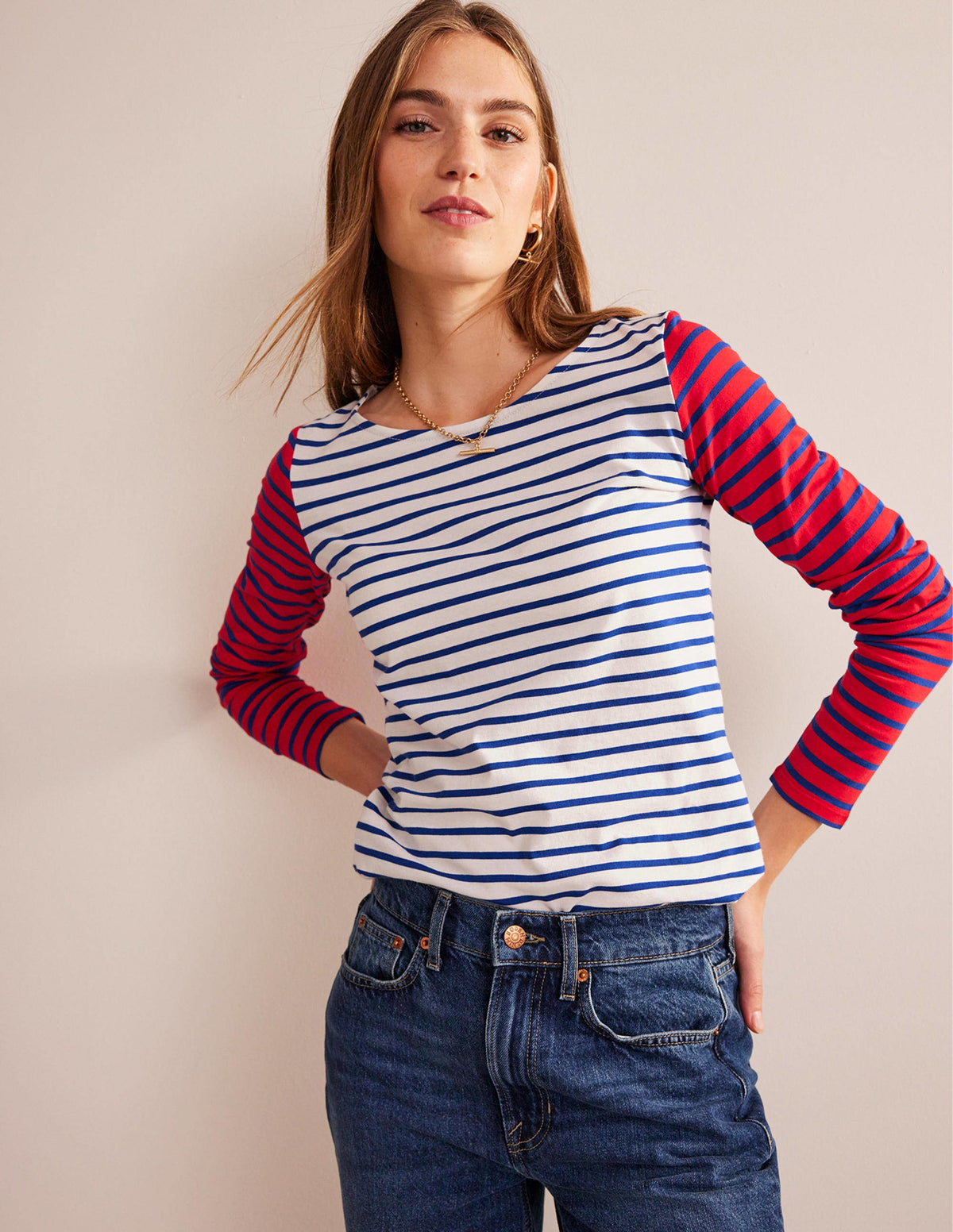 Ella Long Sleeve Breton-Ivory, Colbalt, Hot Pepper - Image 2