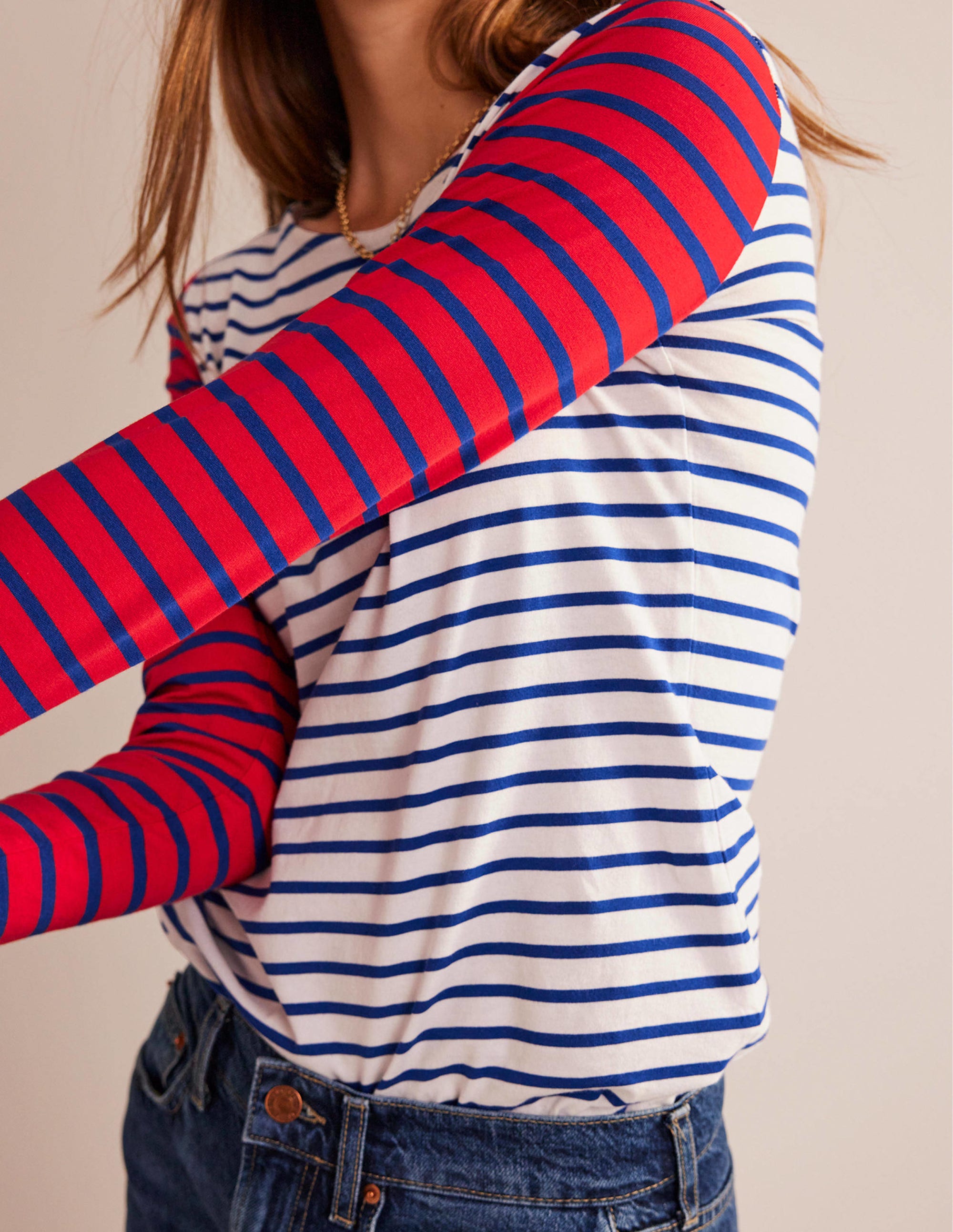 Ella Long Sleeve Breton-Ivory, Colbalt, Hot Pepper - Image 3