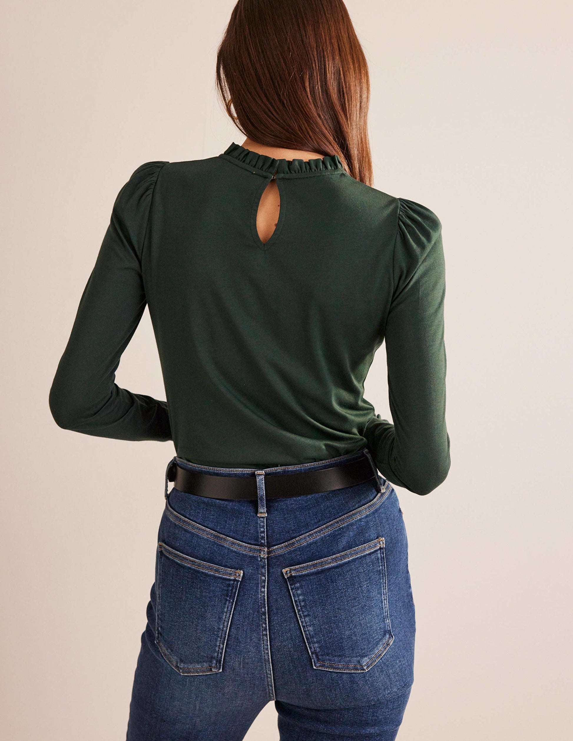 Supersoft Frill Detail Top-Chatsworth Green-3