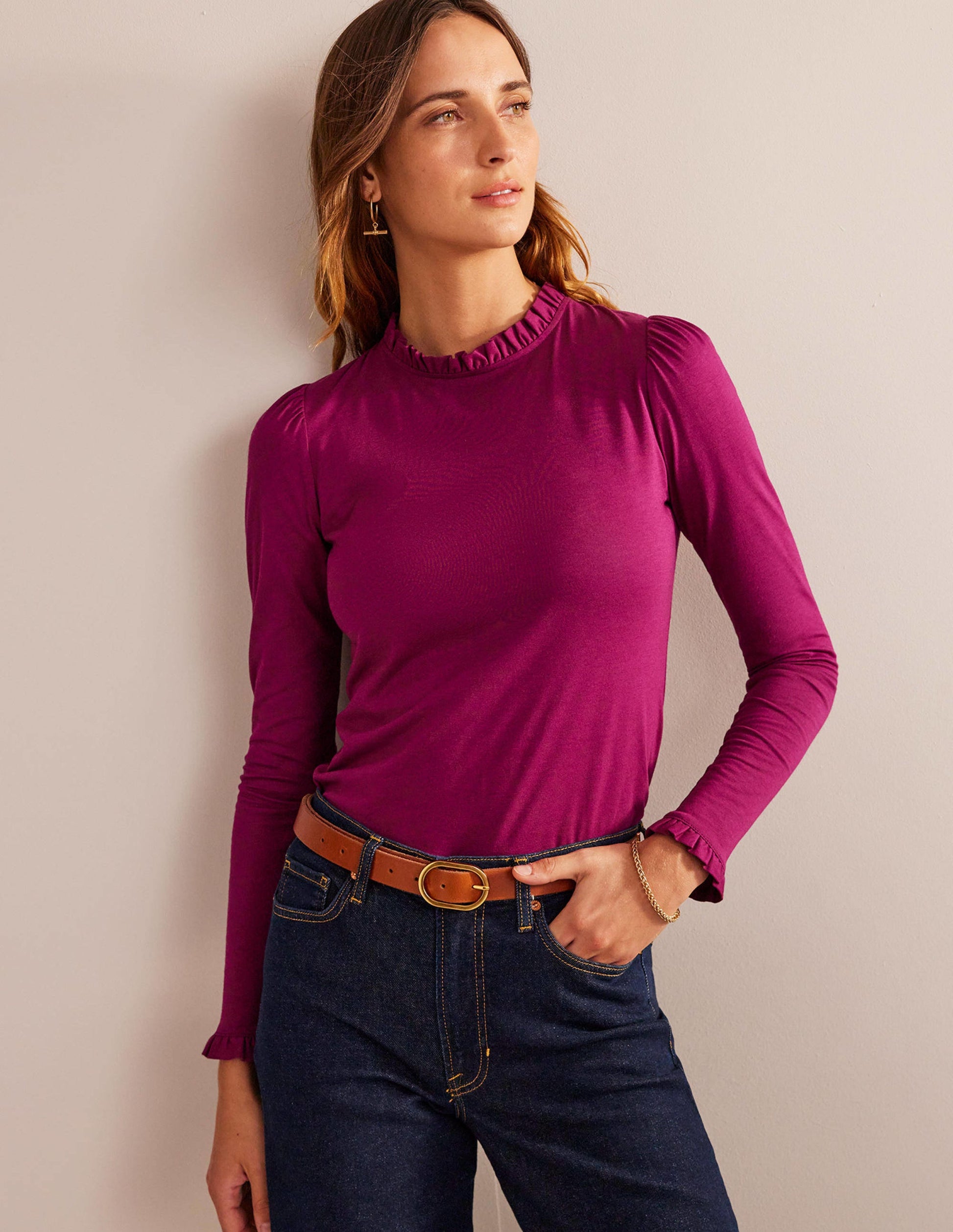 Supersoft Frill Detail Top-Damson Berry-1