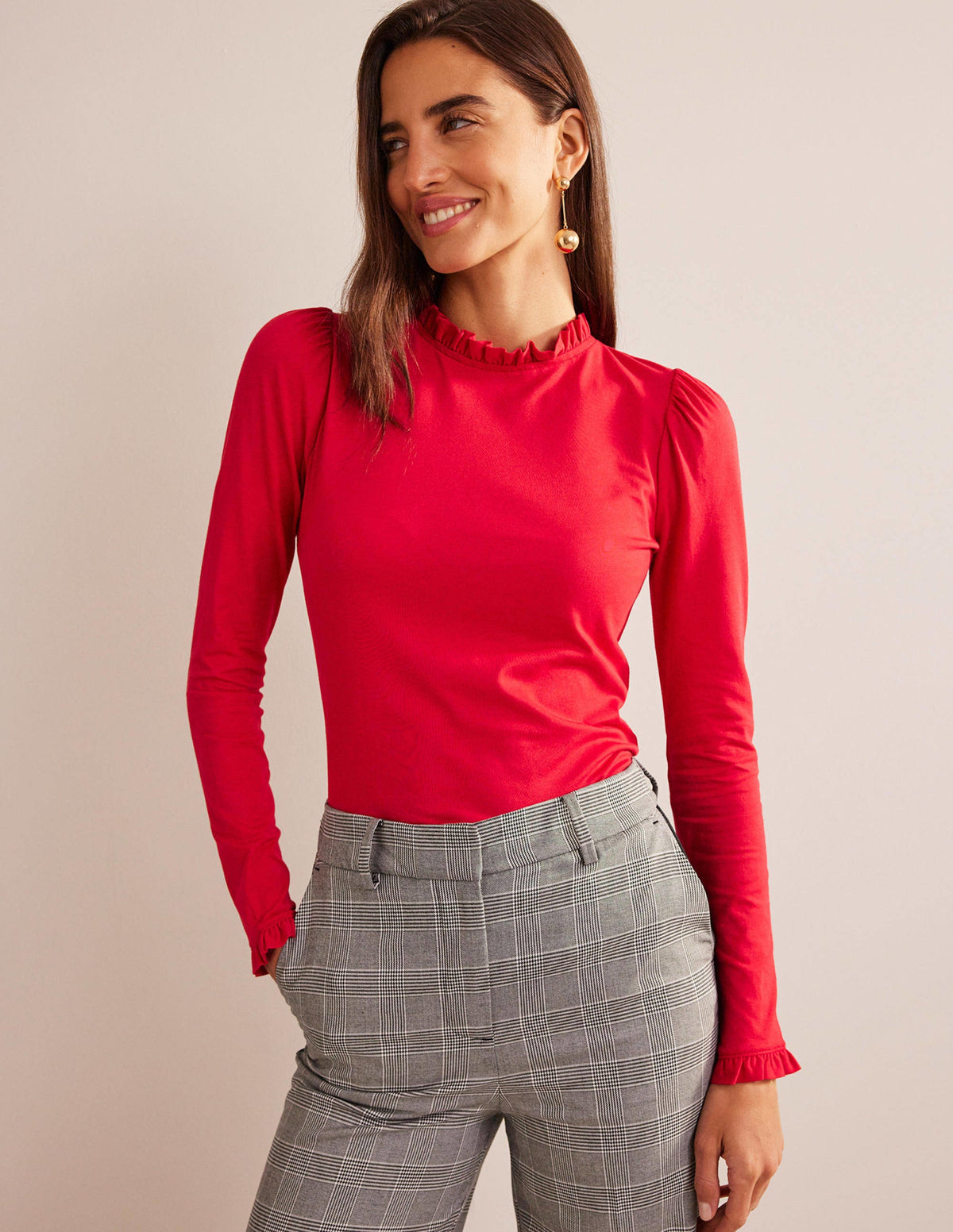 Supersoft Frill Detail Top-Salsa - Image 4