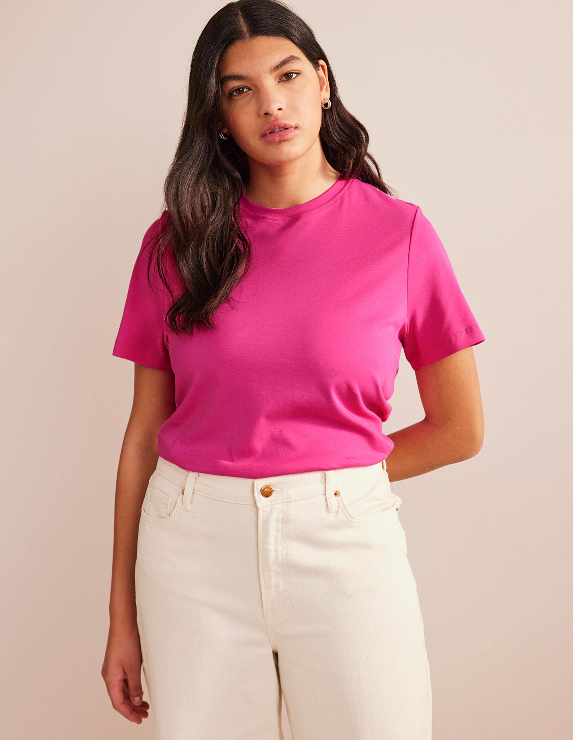 Cotton Crew Neck T-Shirt-Fuchsia Fedora - Image 1