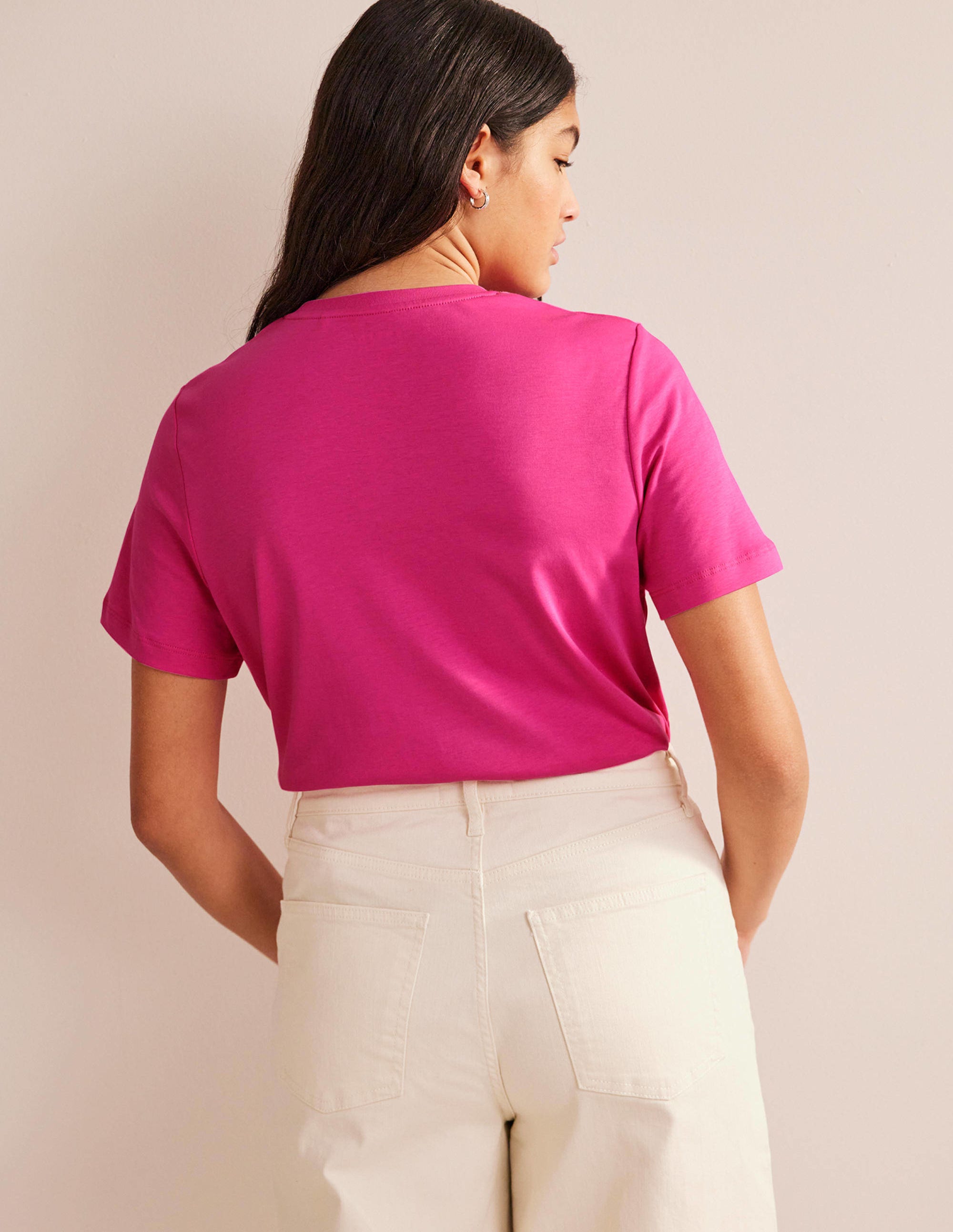 Cotton Crew Neck T-Shirt-Fuchsia Fedora - Image 2