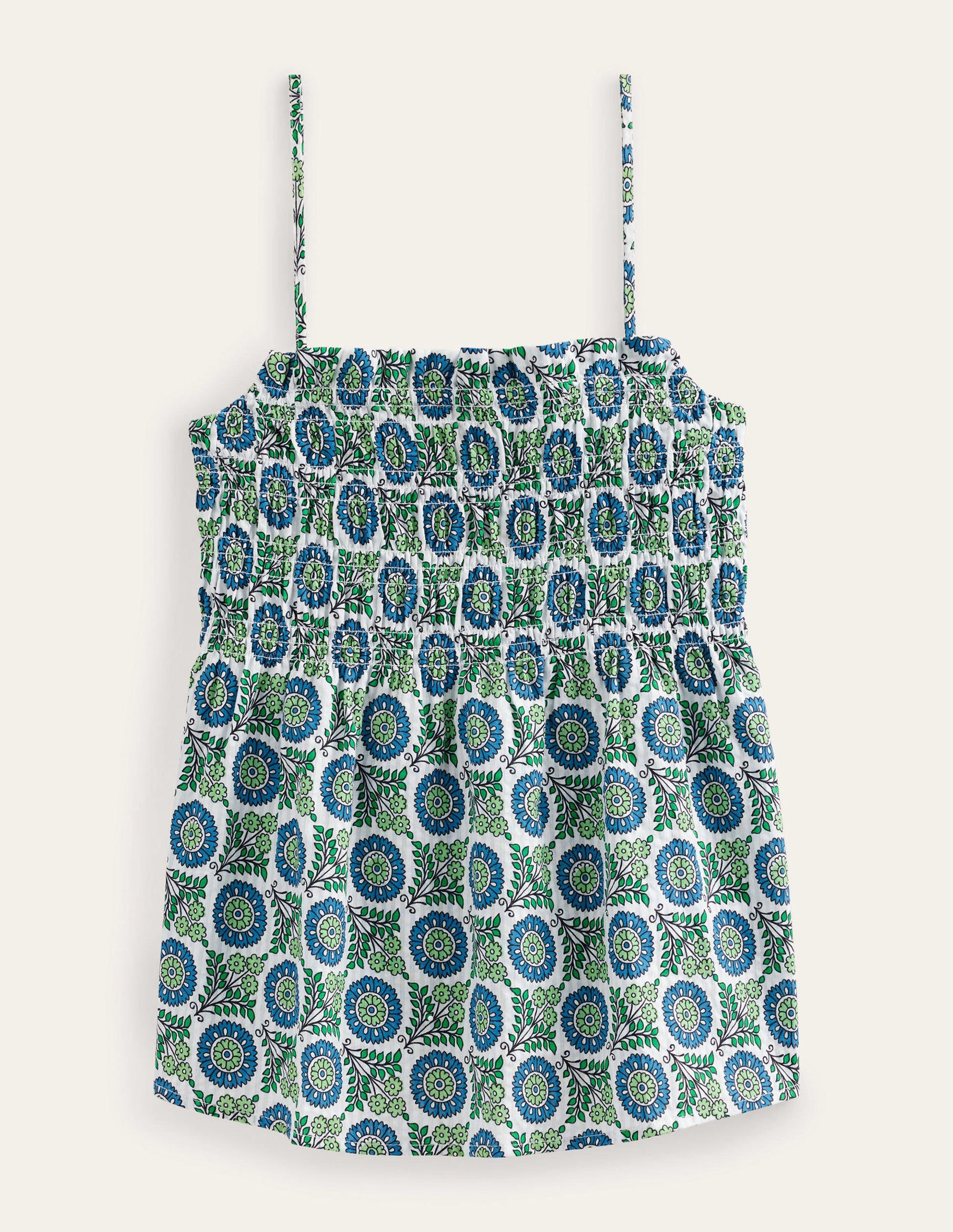 Smocked Cami Top-Aegean Blue, Sunflower Sprig-6