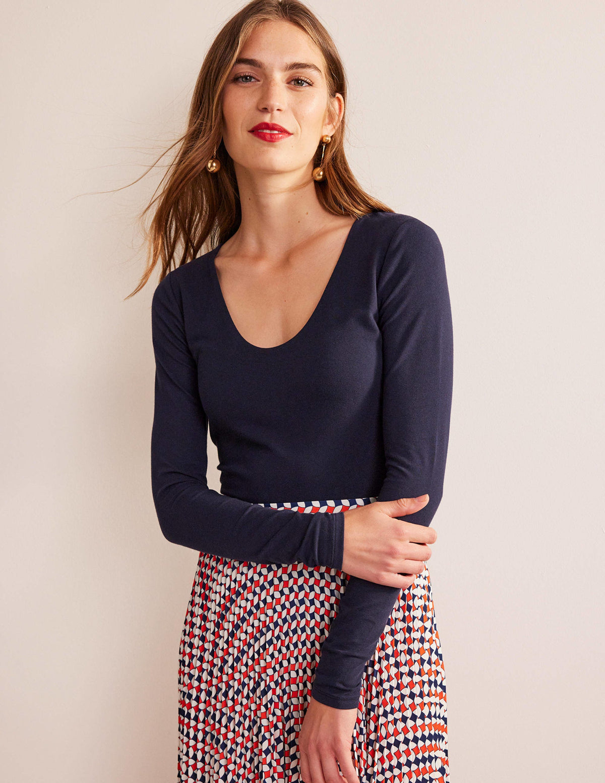 Double Layer Scoop Neck Top-Navy-1