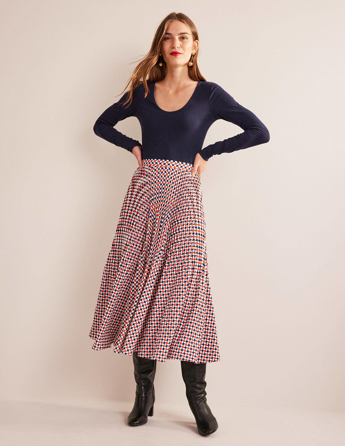 Double Layer Scoop Neck Top-Navy - Image 4