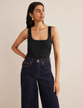 Double Layer Square Neck Tank-Black