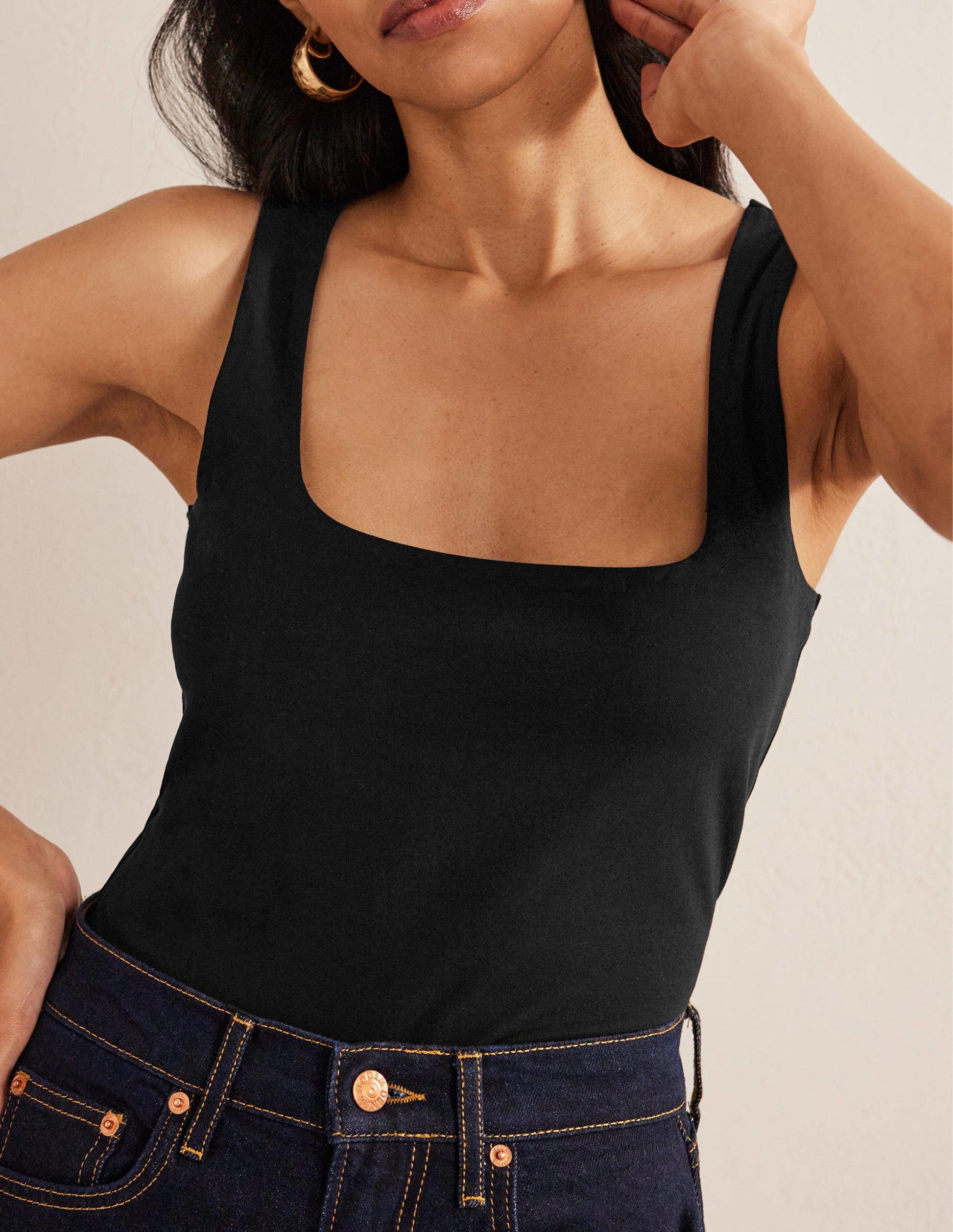 Double Layer Square Neck Tank-Black-2