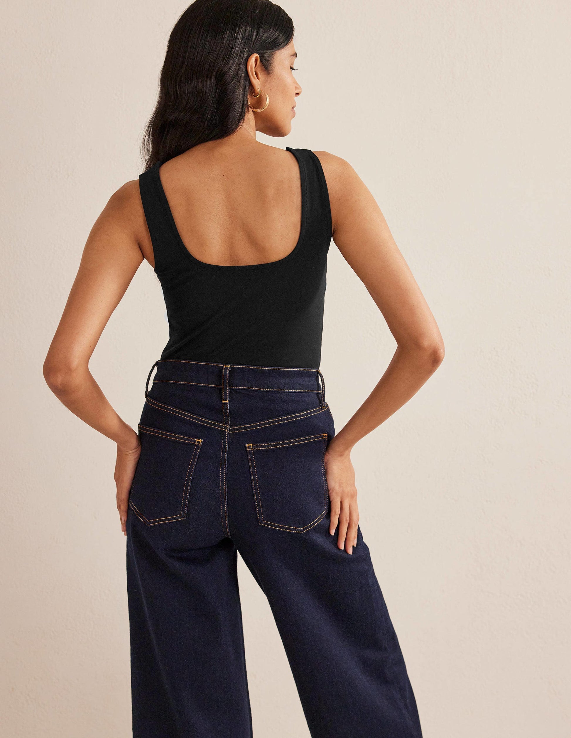 Double Layer Square Neck Tank-Black-3