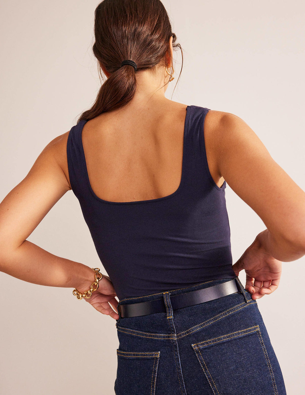 Double Layer Square Neck Tank-Navy - Image 3