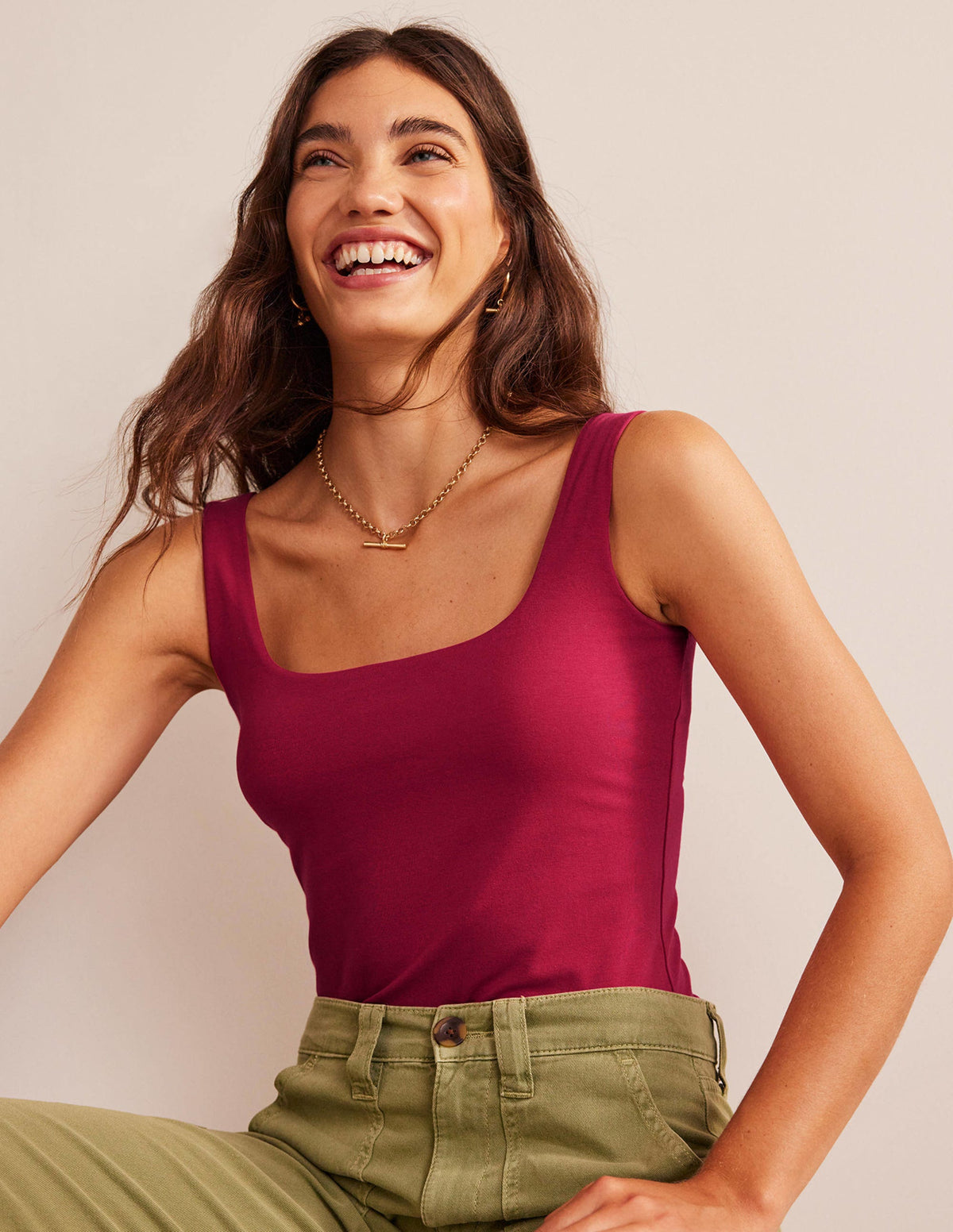 Double Layer Square Neck Tank-Warm Cranberry - Image 1