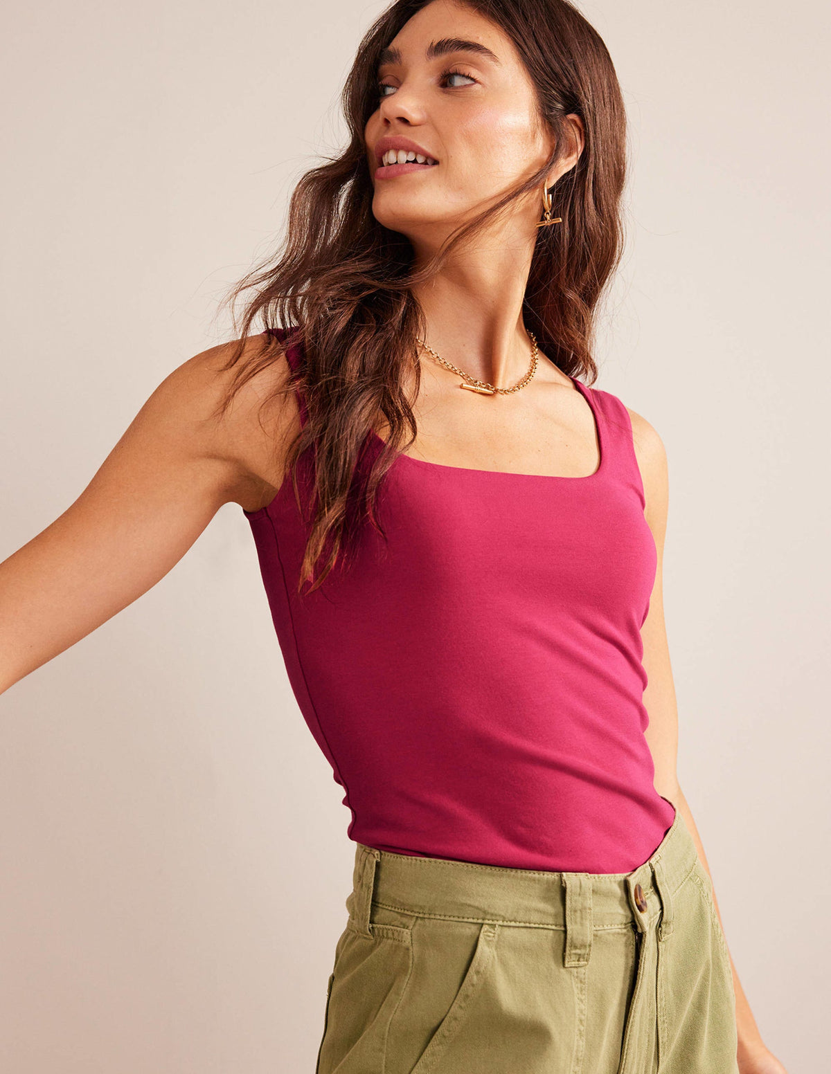 Double Layer Square Neck Tank-Warm Cranberry-4