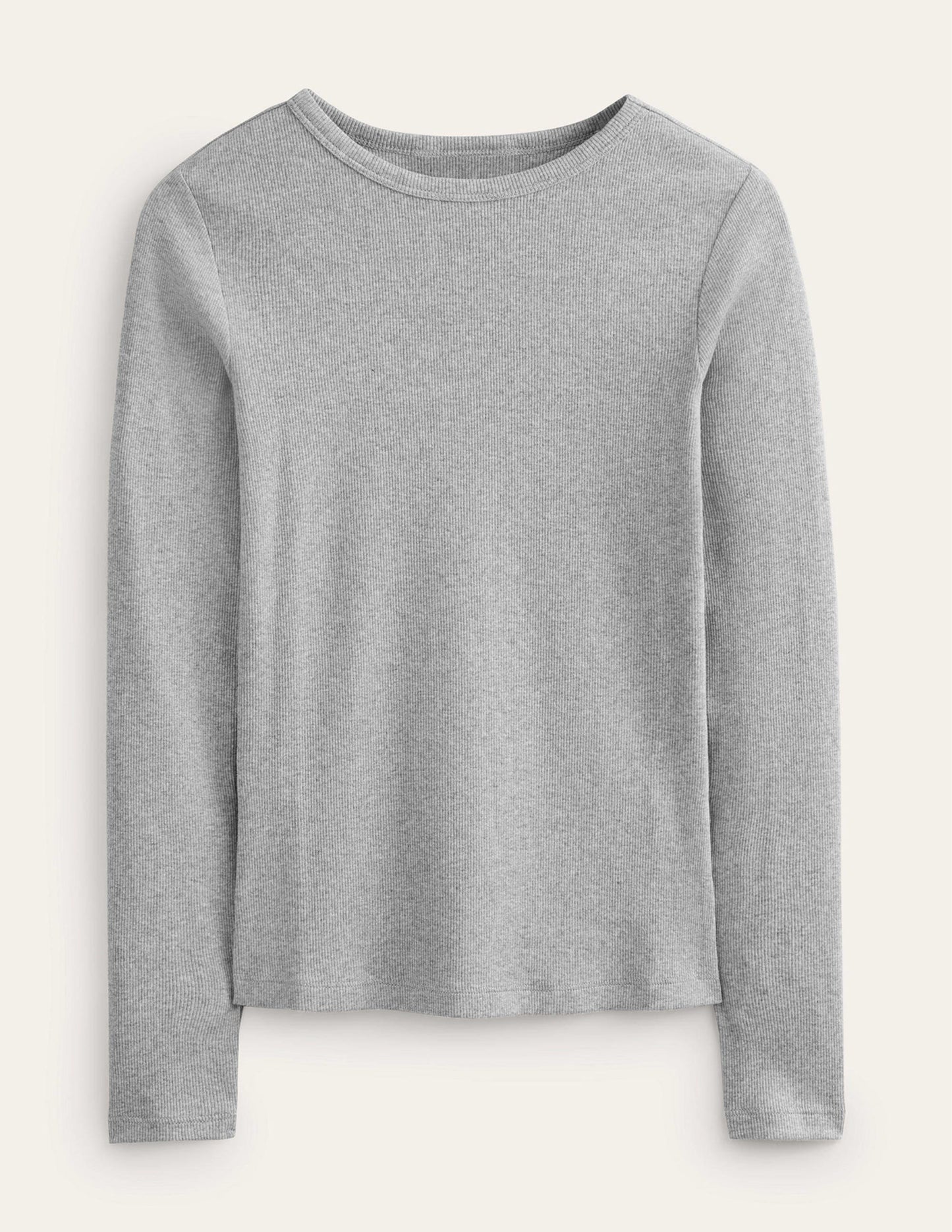 Cotton Ribbed Long Sleeve Top-Grey Marl