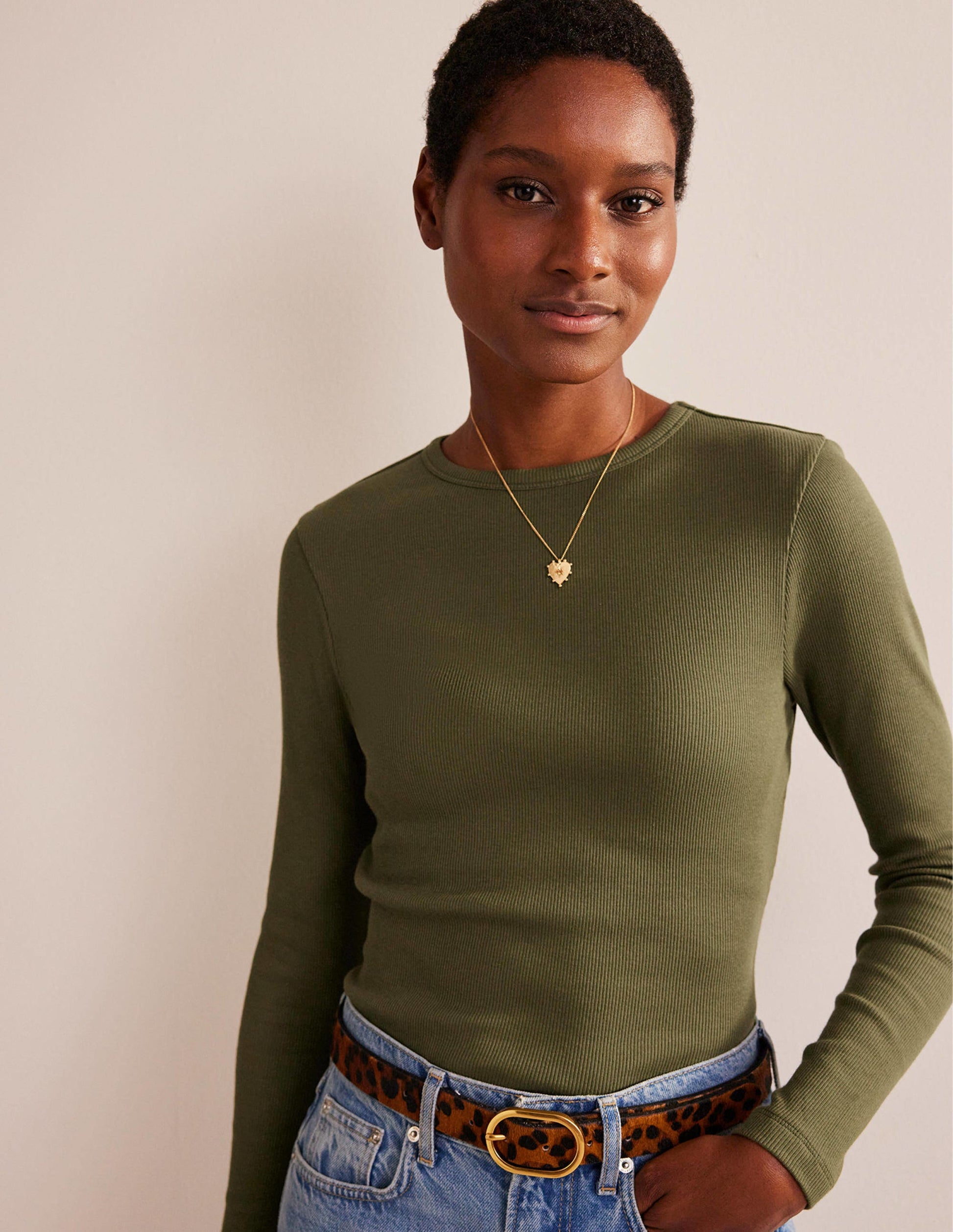 Cotton Ribbed Long Sleeve Top-Spruce-1
