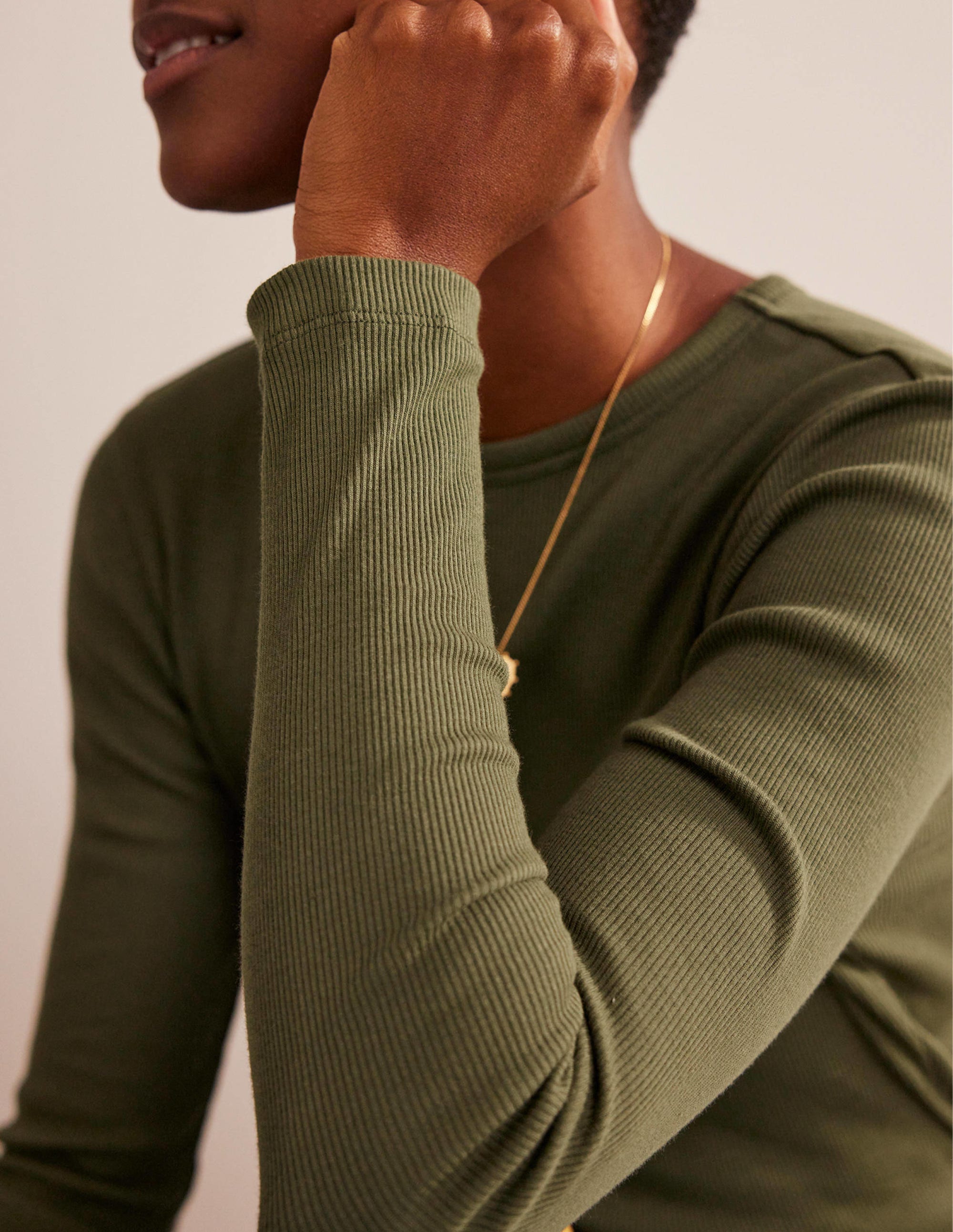 Cotton Ribbed Long Sleeve Top-Spruce - Image 2