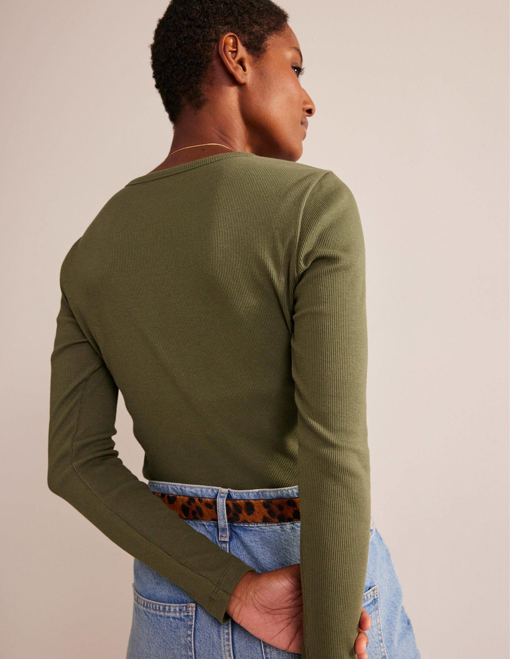 Cotton Ribbed Long Sleeve Top-Spruce-3