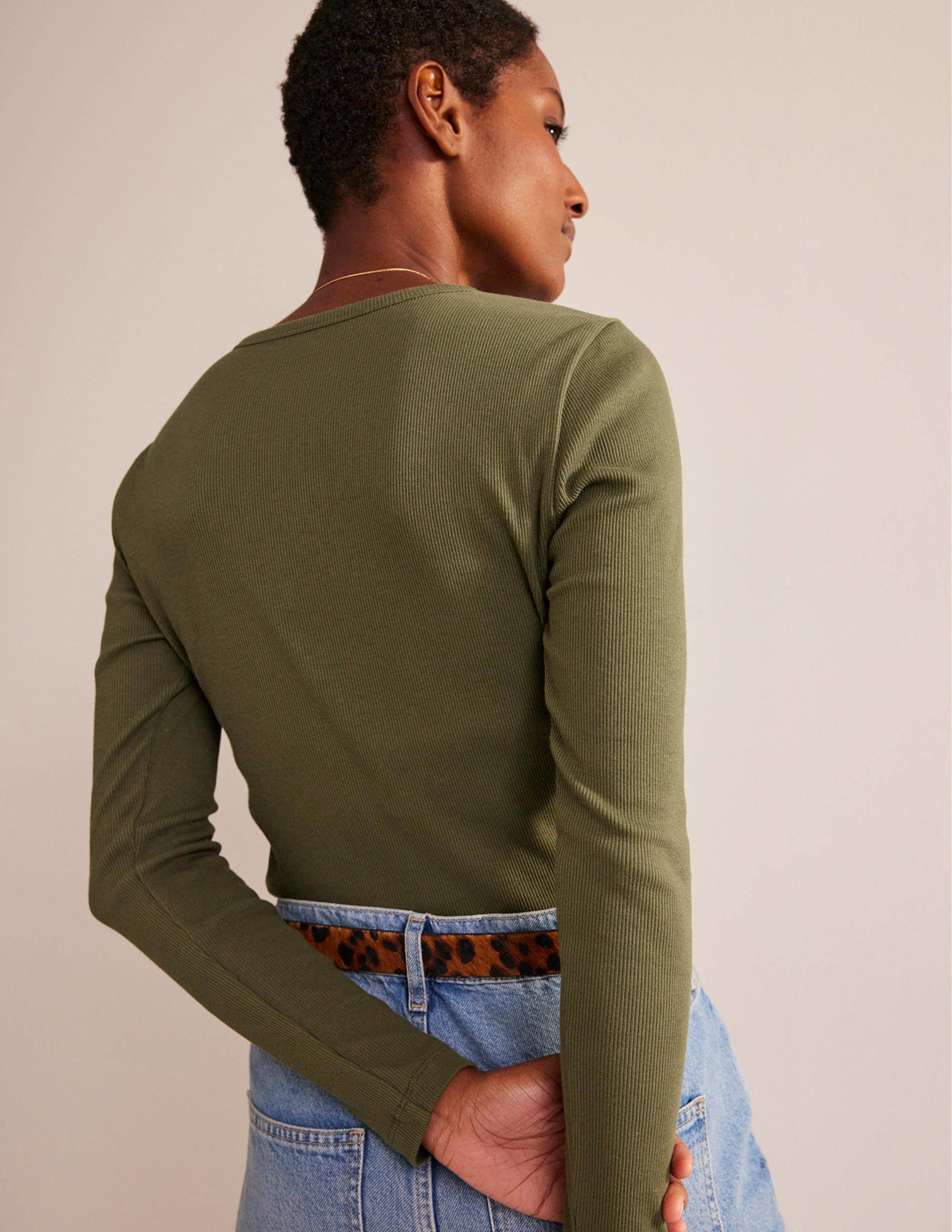 Cotton Ribbed Long Sleeve Top-Spruce - Image 3