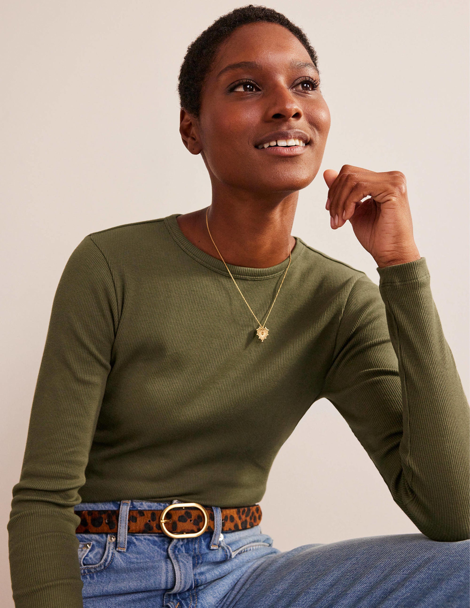 Cotton Ribbed Long Sleeve Top-Spruce - Image 4